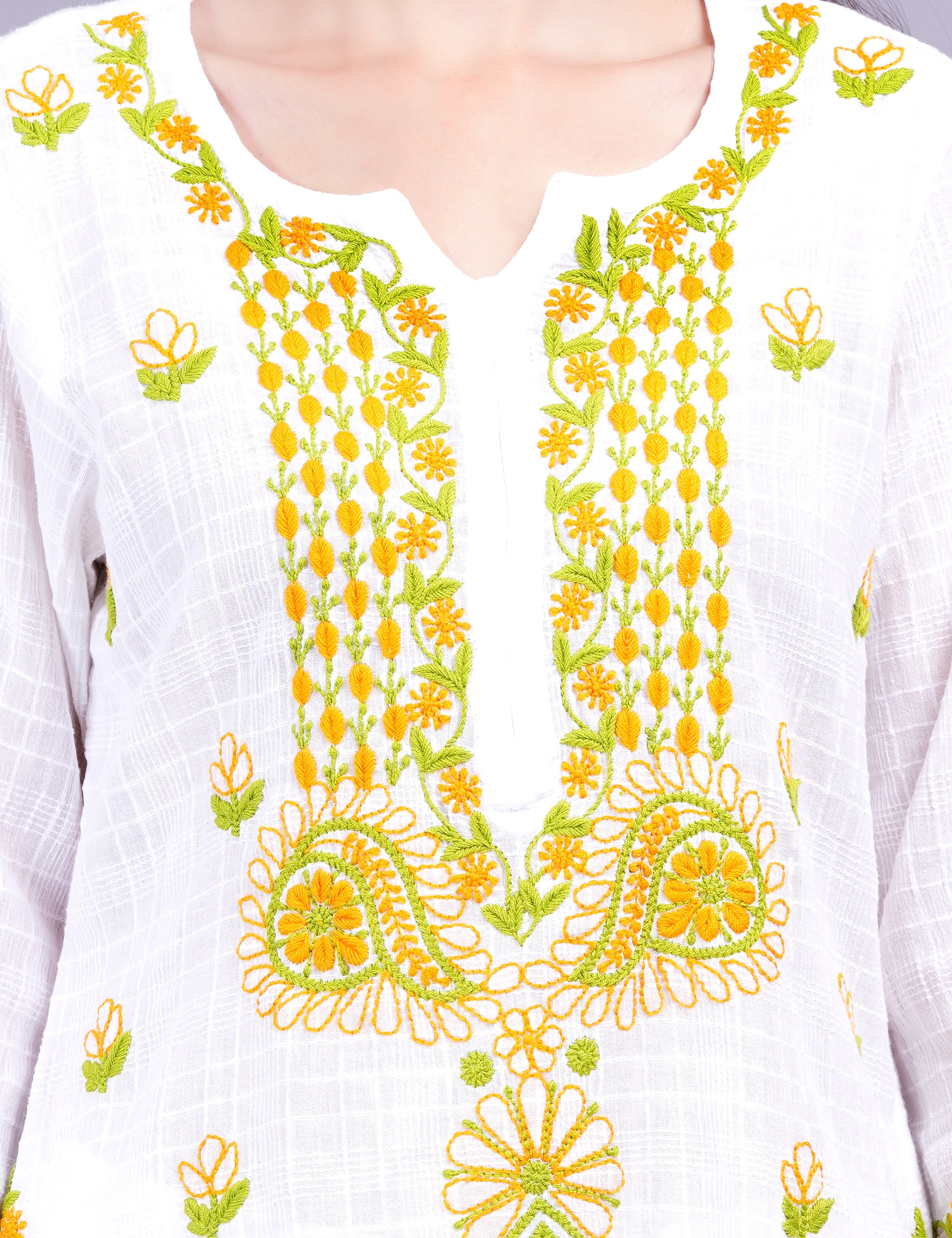 Women's Dobby Cotton White Color Thread Chikankari Kurti
