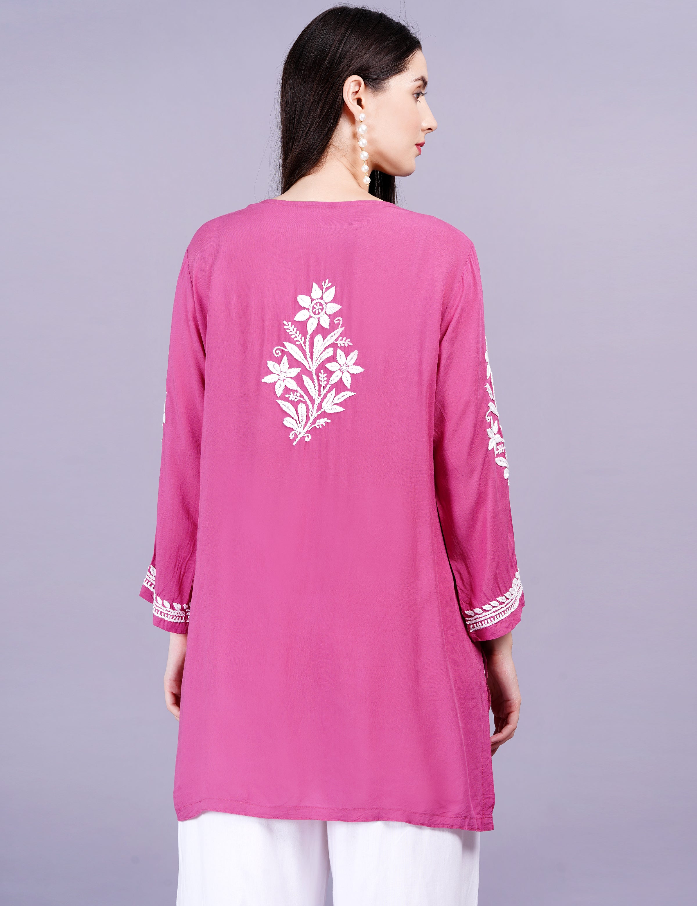 Women's Modal Cotton Wine Chikankari Ghas Pati Kurti