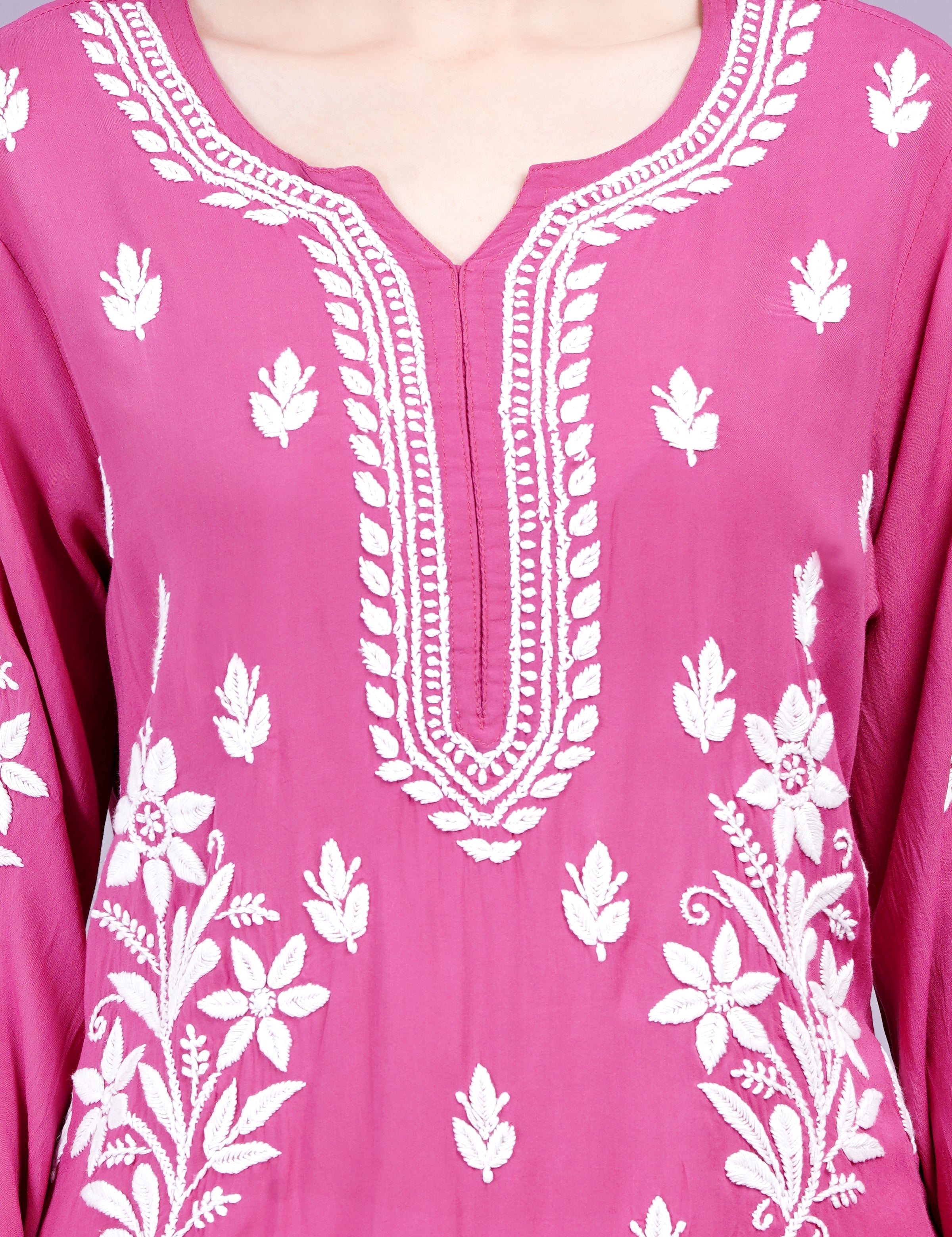 Women's Modal Cotton Wine Chikankari Ghas Pati Kurti
