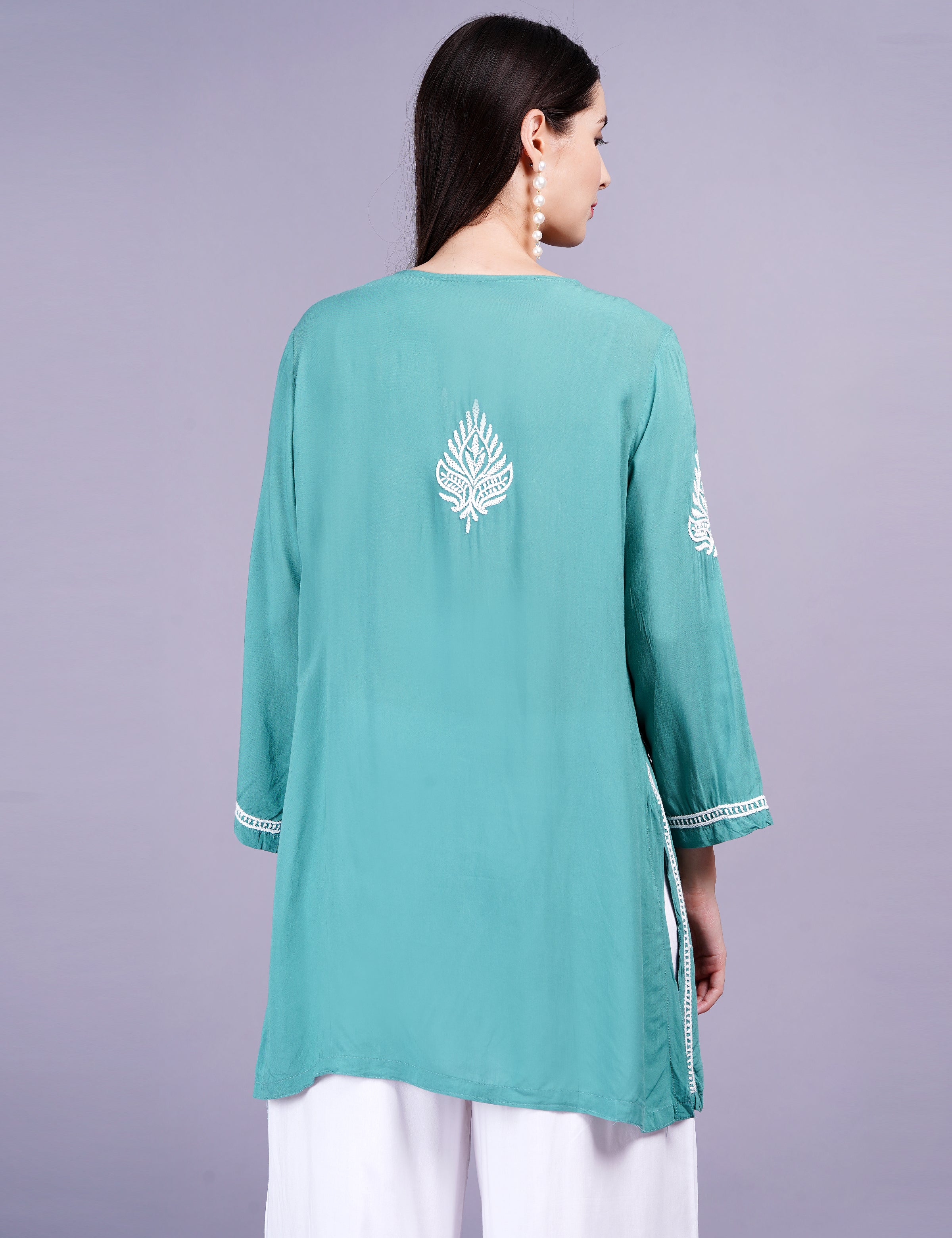 Women's Modal Cotton Green Chikankari Kurti