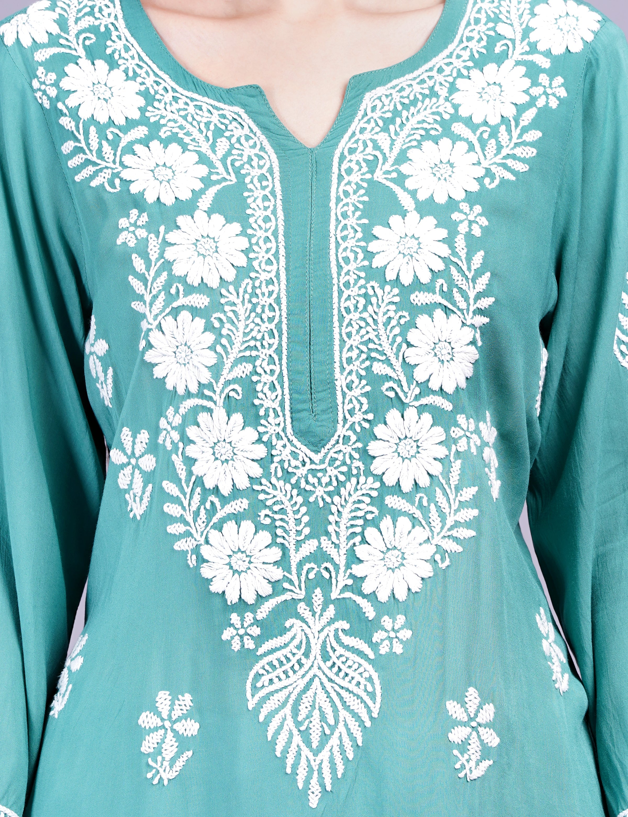 Women's Modal Cotton Green Chikankari Kurti