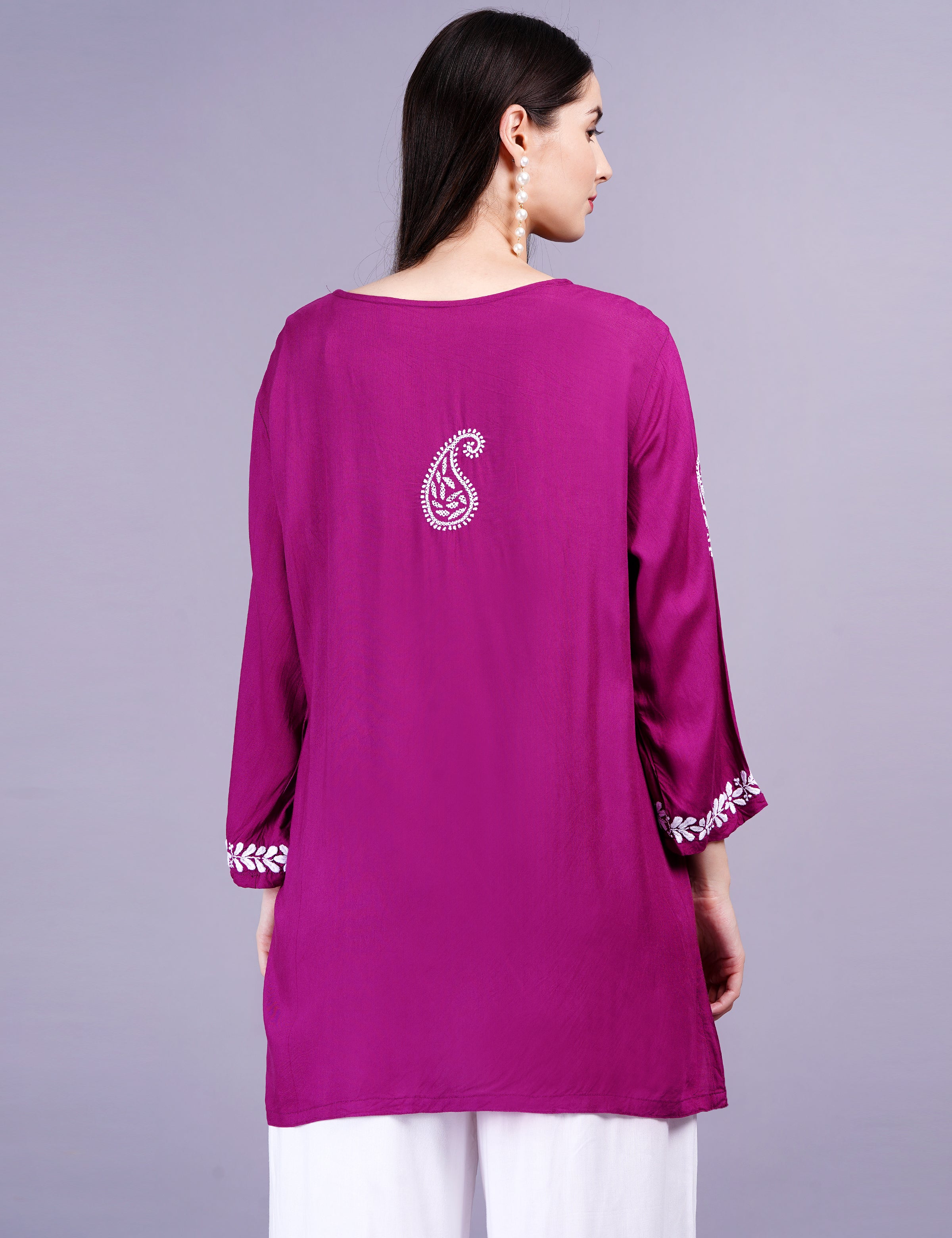 Women's Modal Onion Color Chikankari Kurti