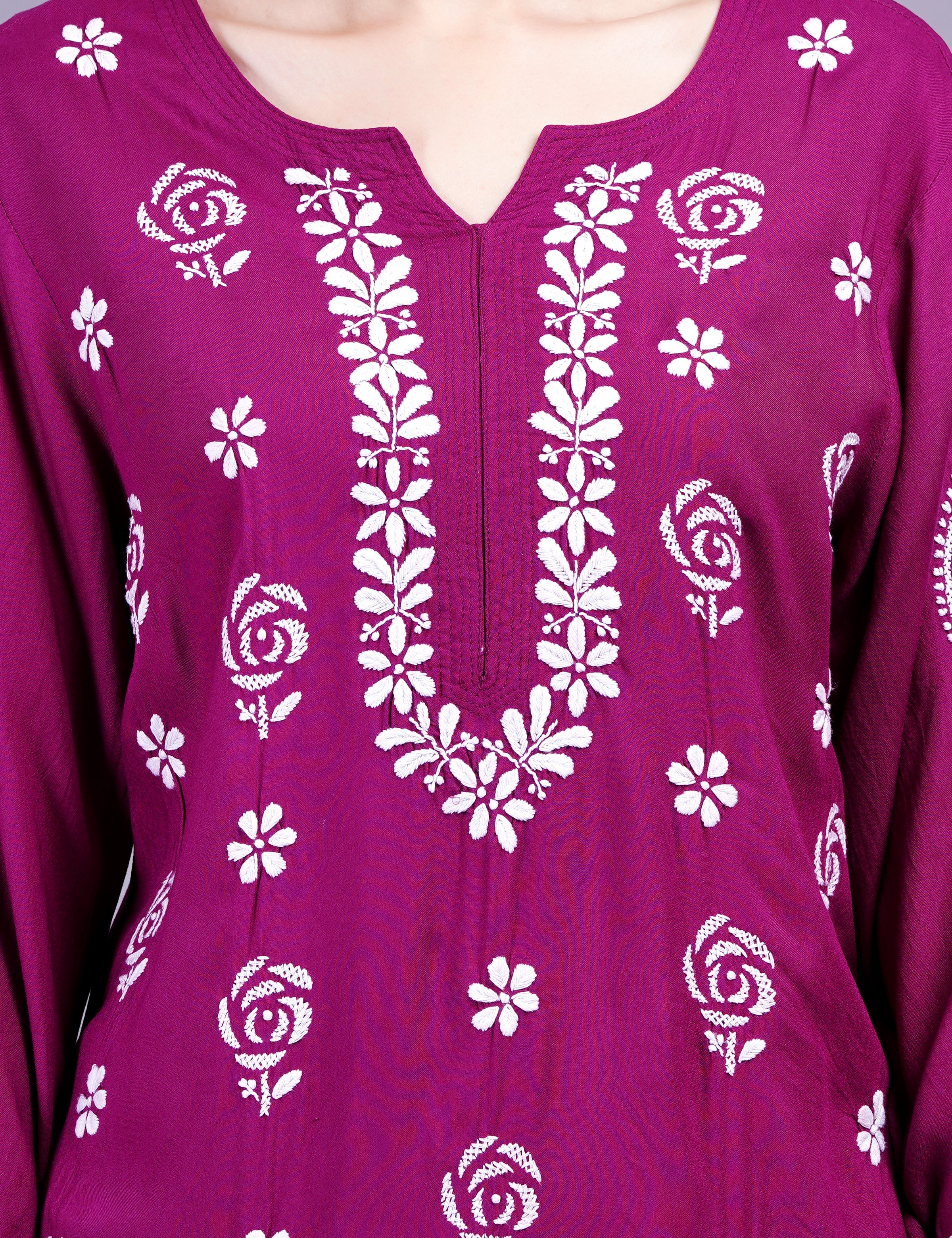 Women's Modal Onion Color Chikankari Kurti
