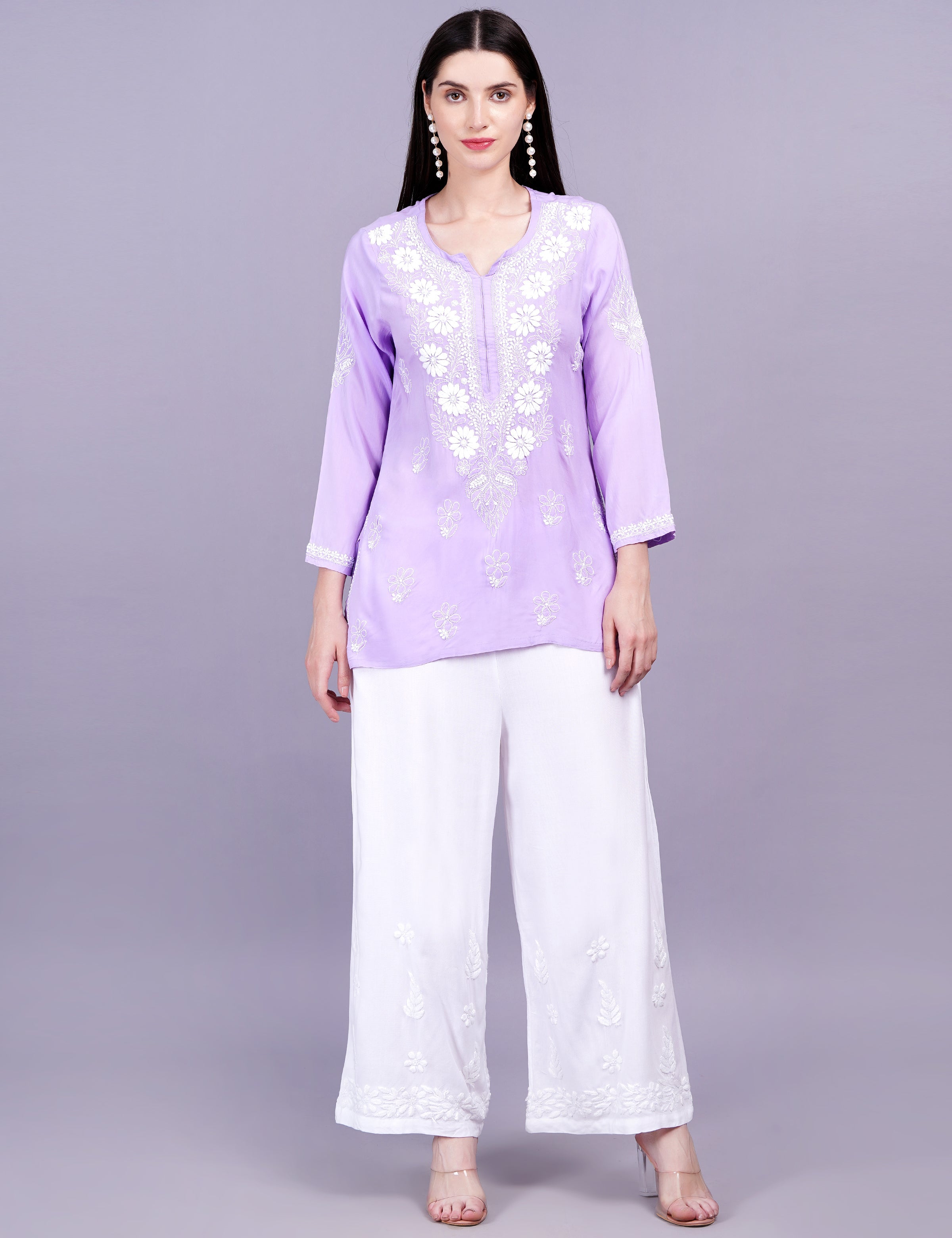 Women's Modal Purple Color Chikankari Kurti