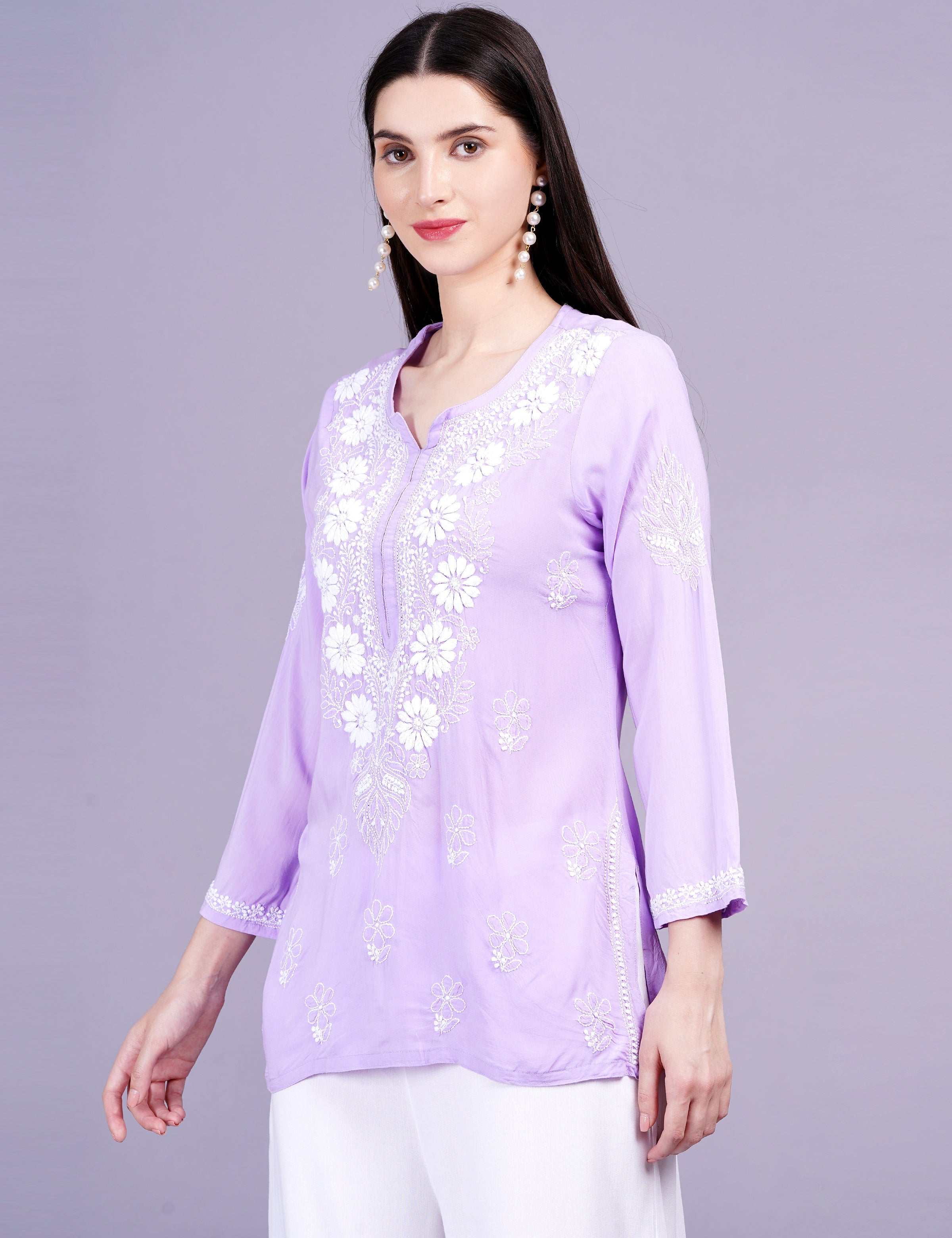 Women's Modal Purple Color Chikankari Kurti
