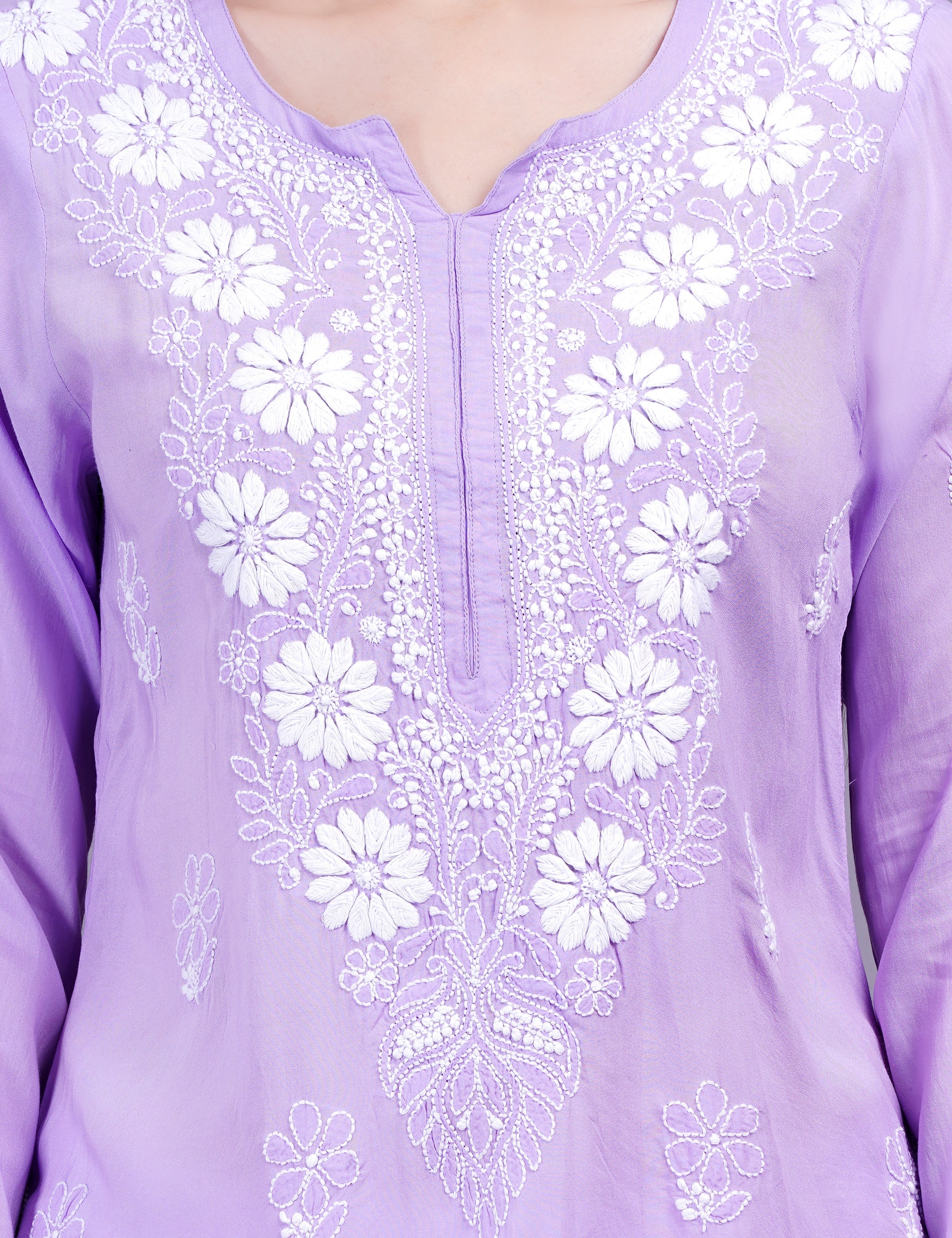 Women's Modal Purple Color Chikankari Kurti