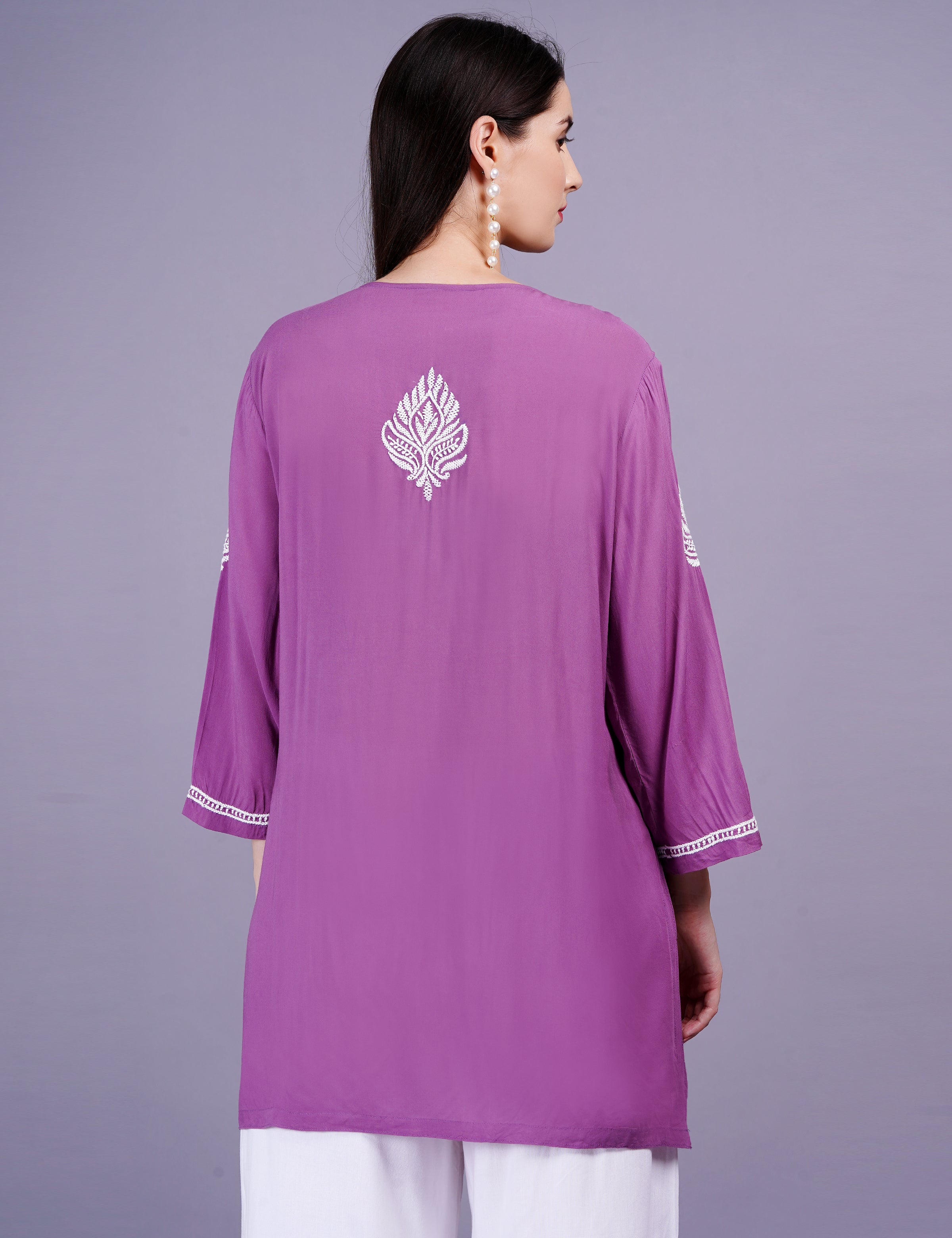 Women's Modal Wine Color Chikankari Kurti