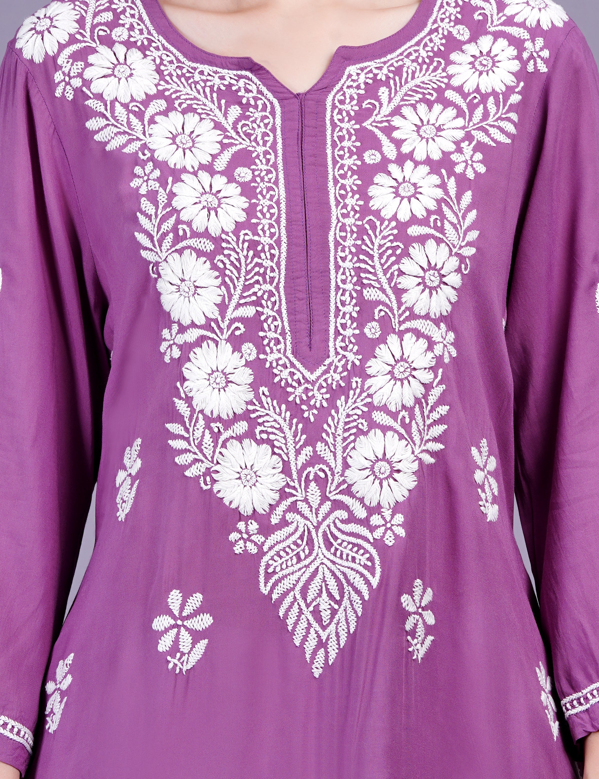 Women's Modal Wine Color Chikankari Kurti