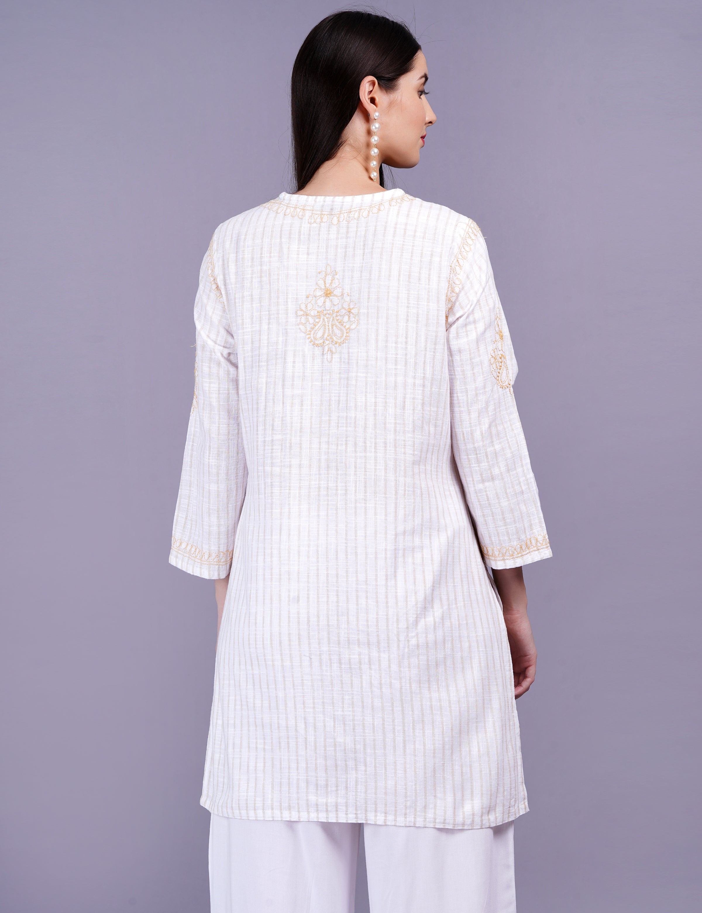 Women's Cream Color Khadi Chikankari Kurti