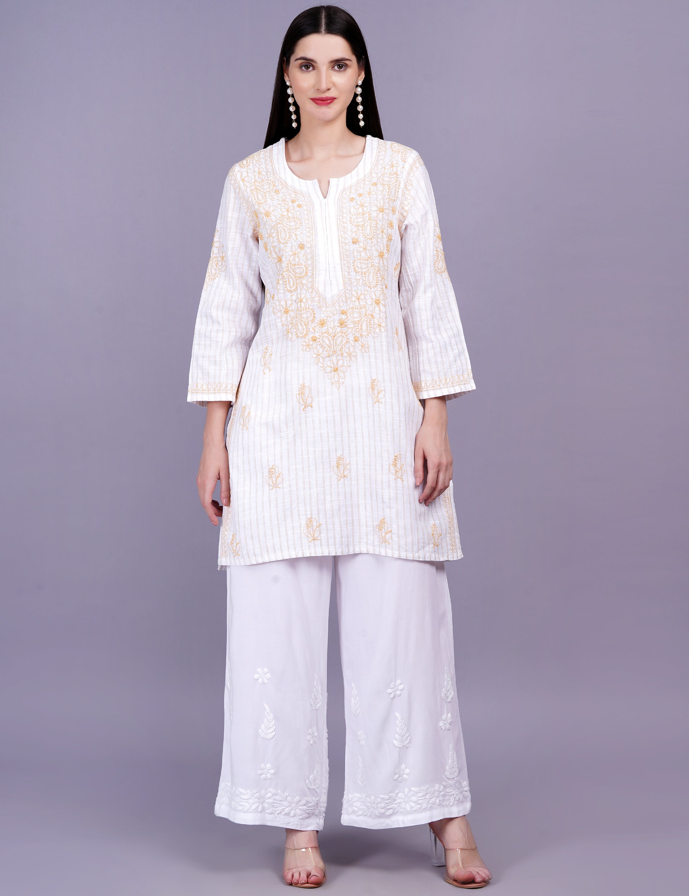 Women's Cream Color Khadi Chikankari Kurti