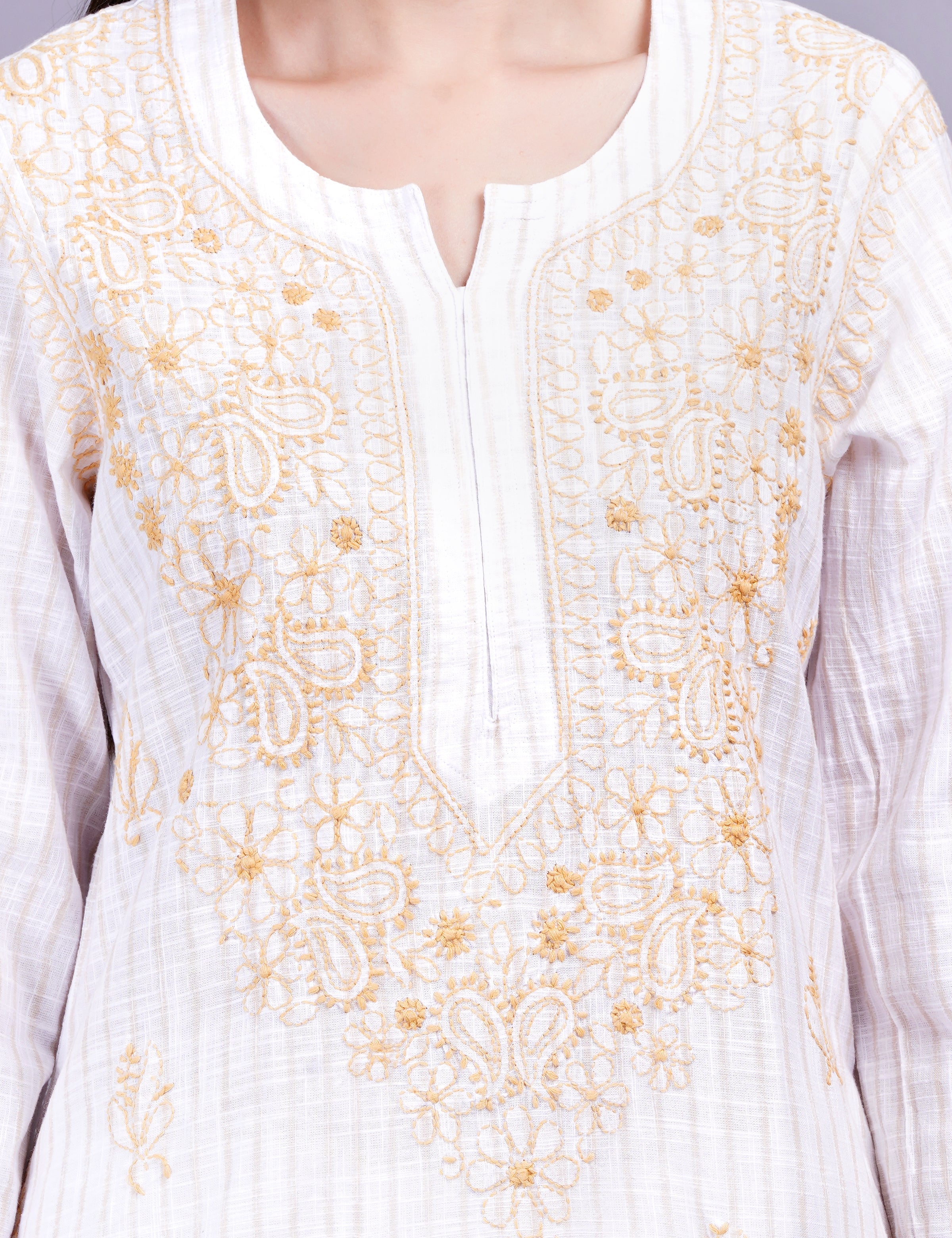 Women's Cream Color Khadi Chikankari Kurti
