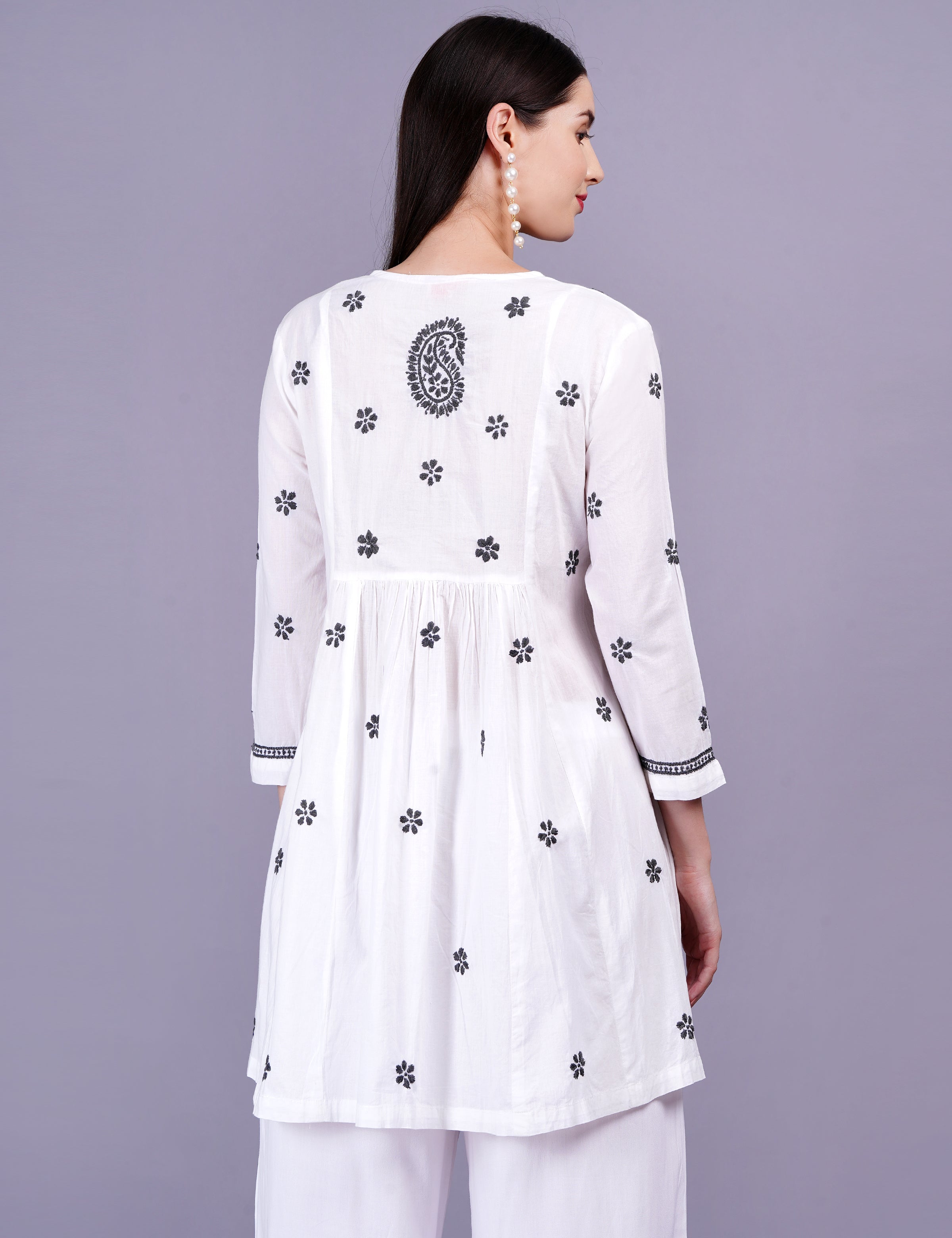Women's White Dress Gray Color Thread Chikankari Dress
