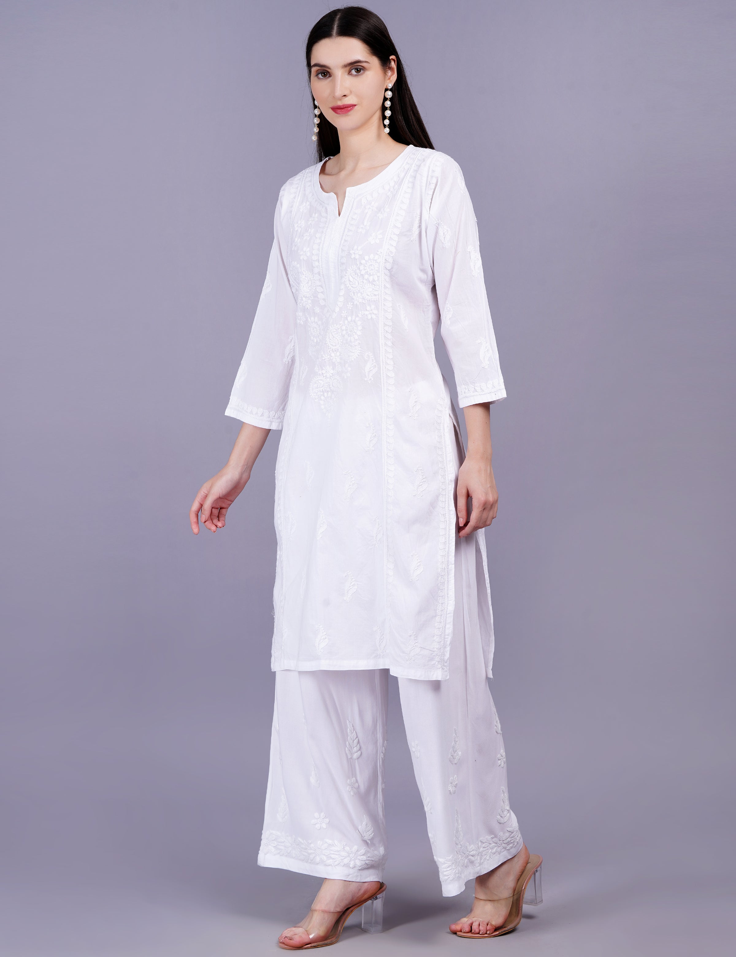 Women's White Straight Chikankari Kurta