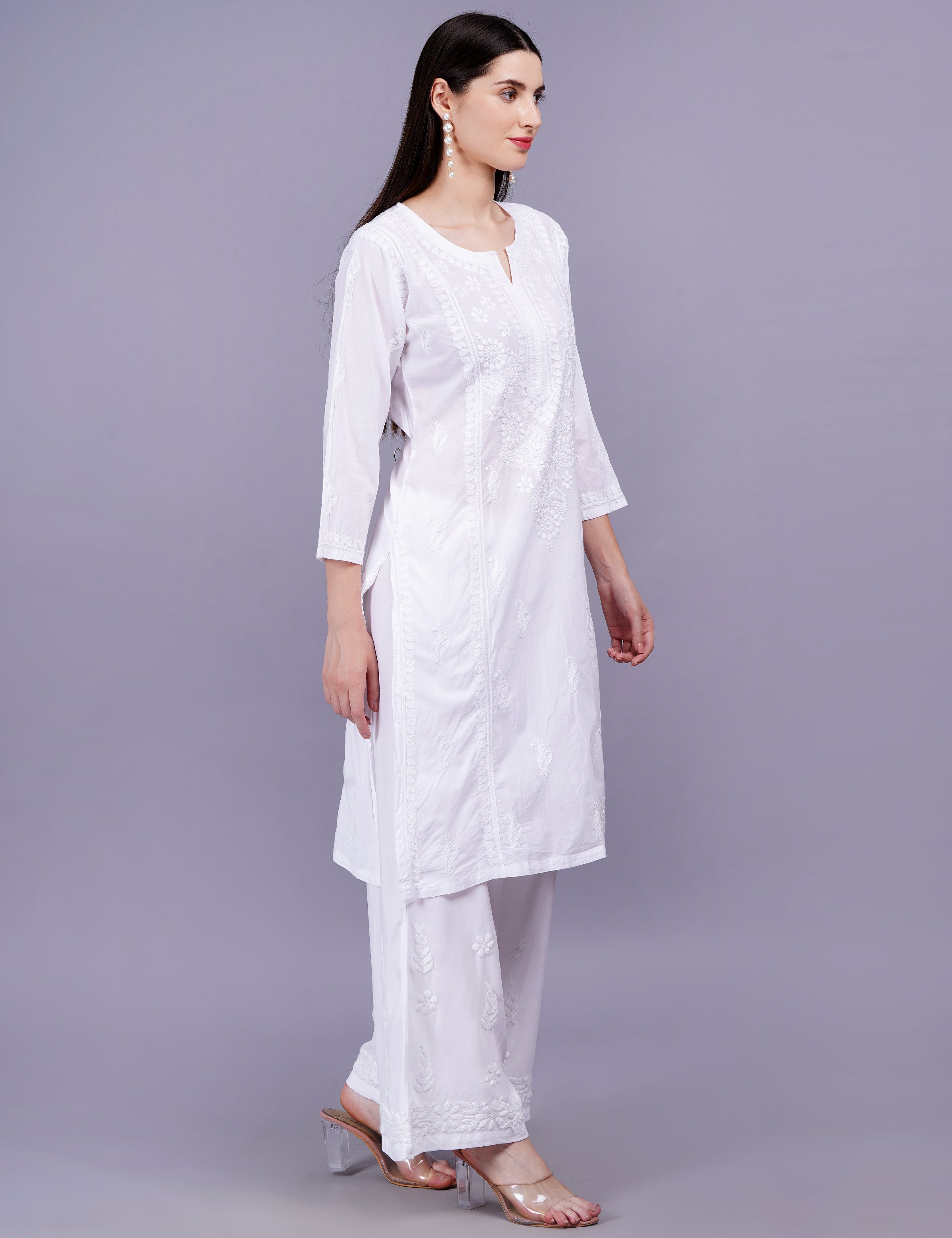Women's White Straight Chikankari Kurta