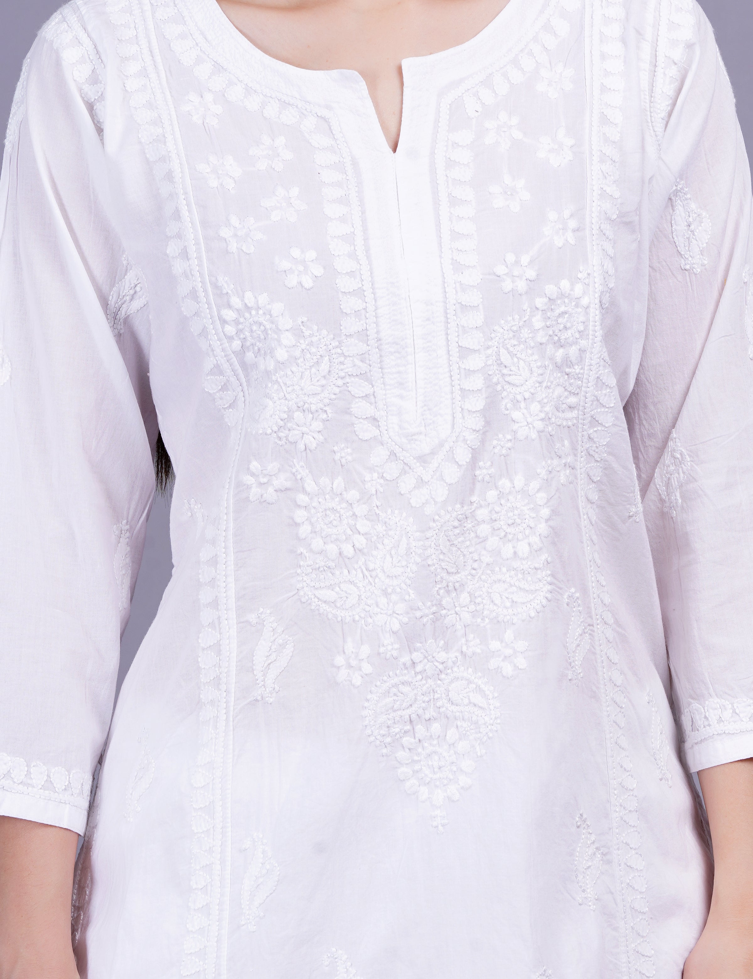 Women's White Straight Chikankari Kurta