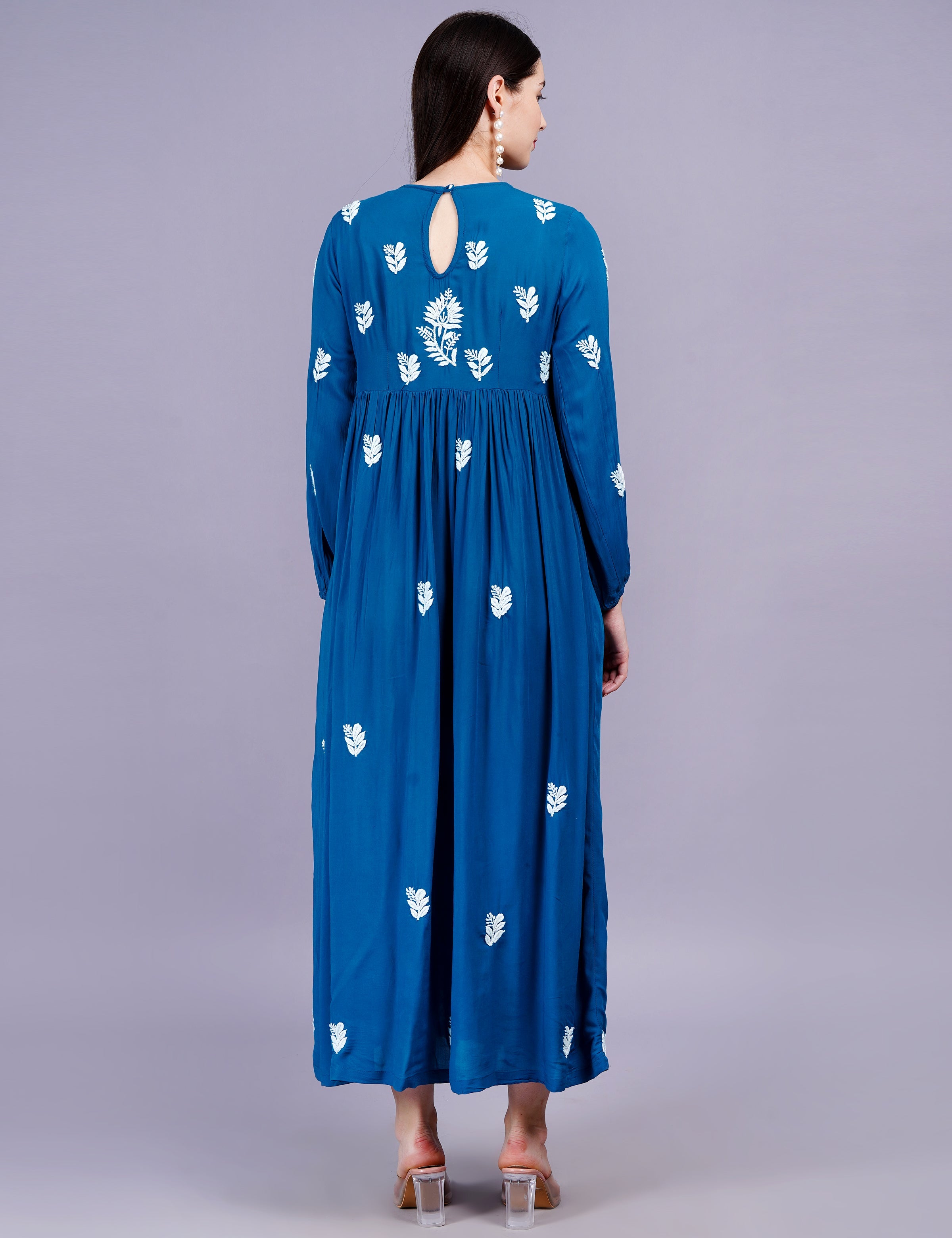 Women's Modal Coton Blue Dress Chikankari Work