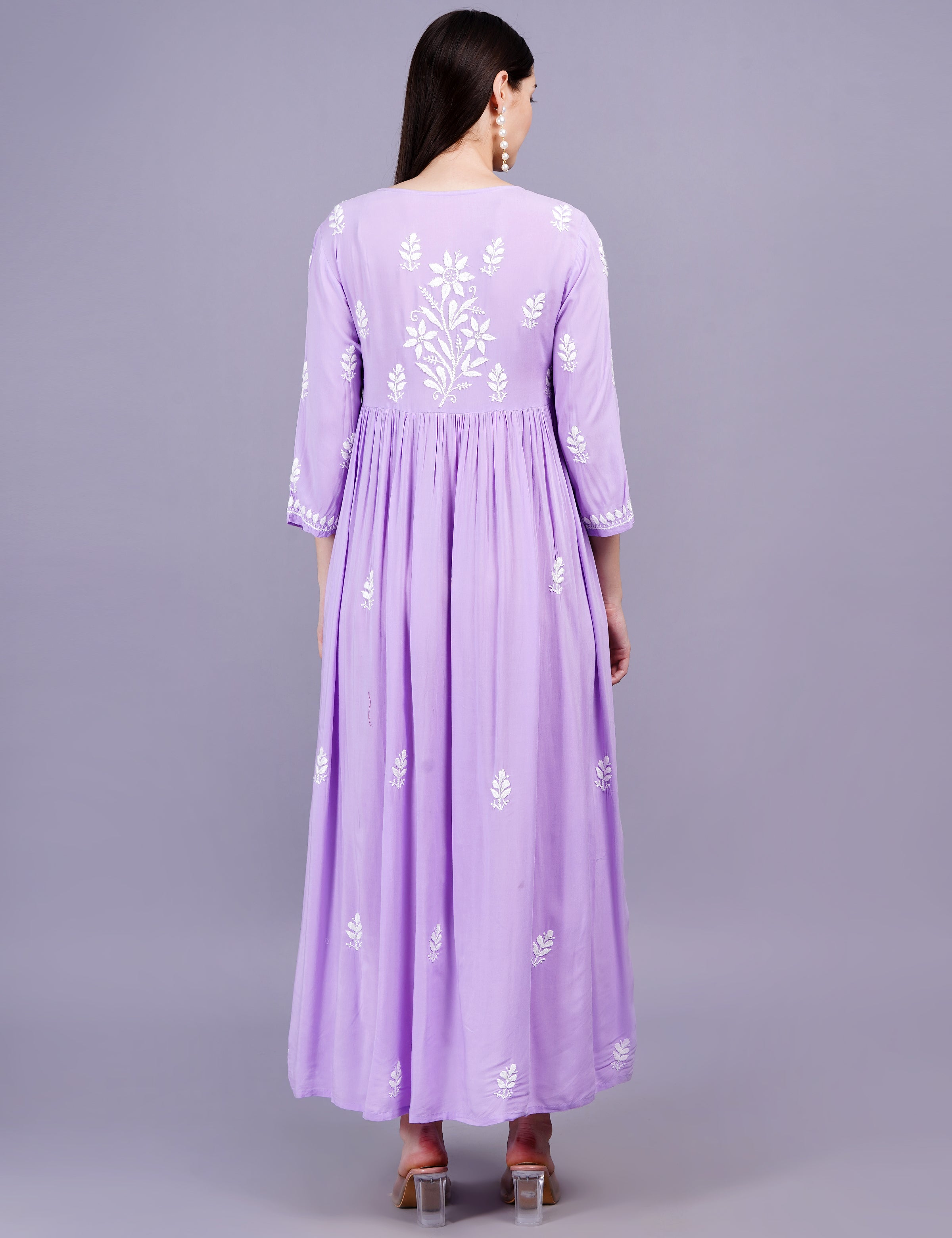Women's Modal Cotton Purple Chikankari Dress