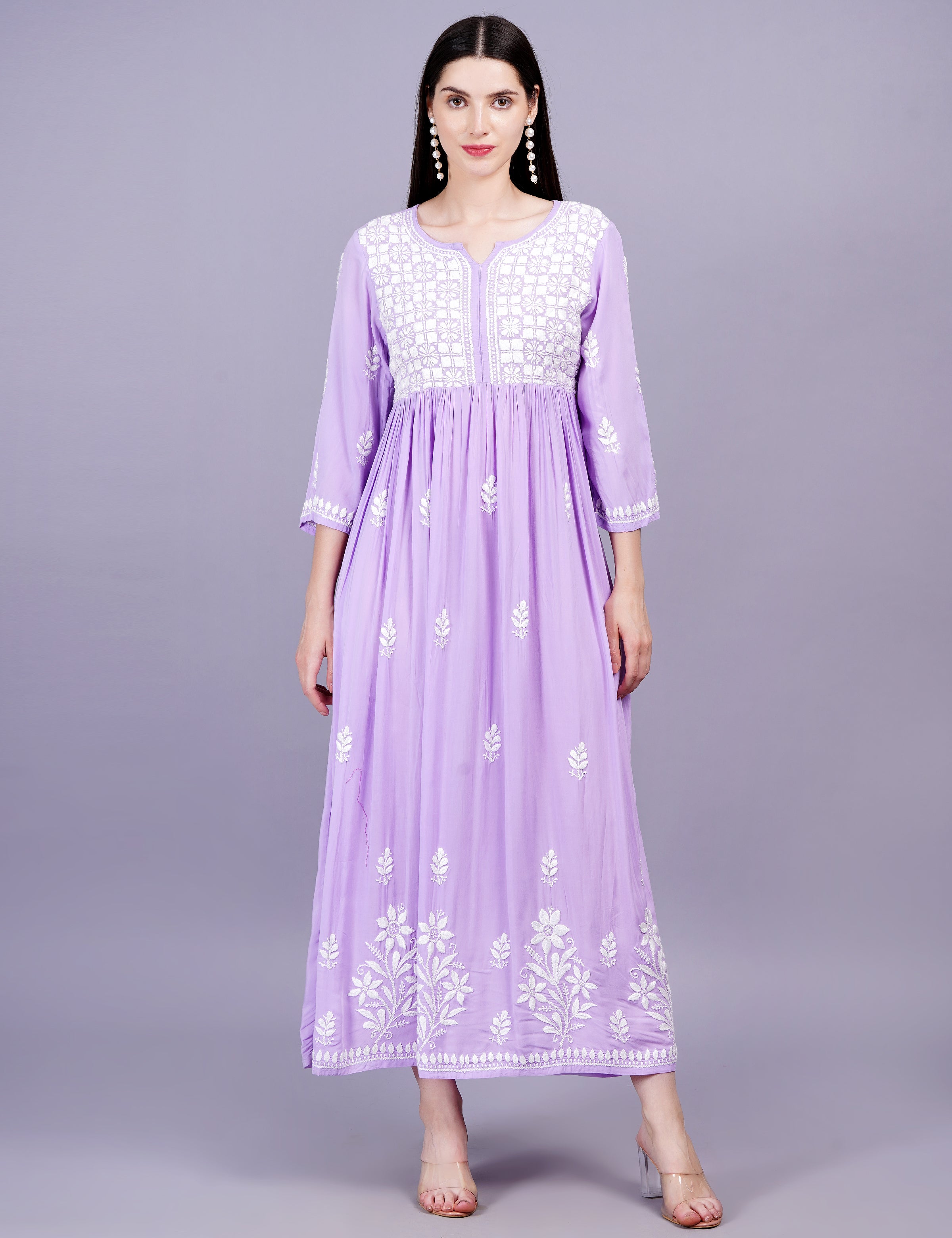 Women's Modal Cotton Purple Chikankari Dress