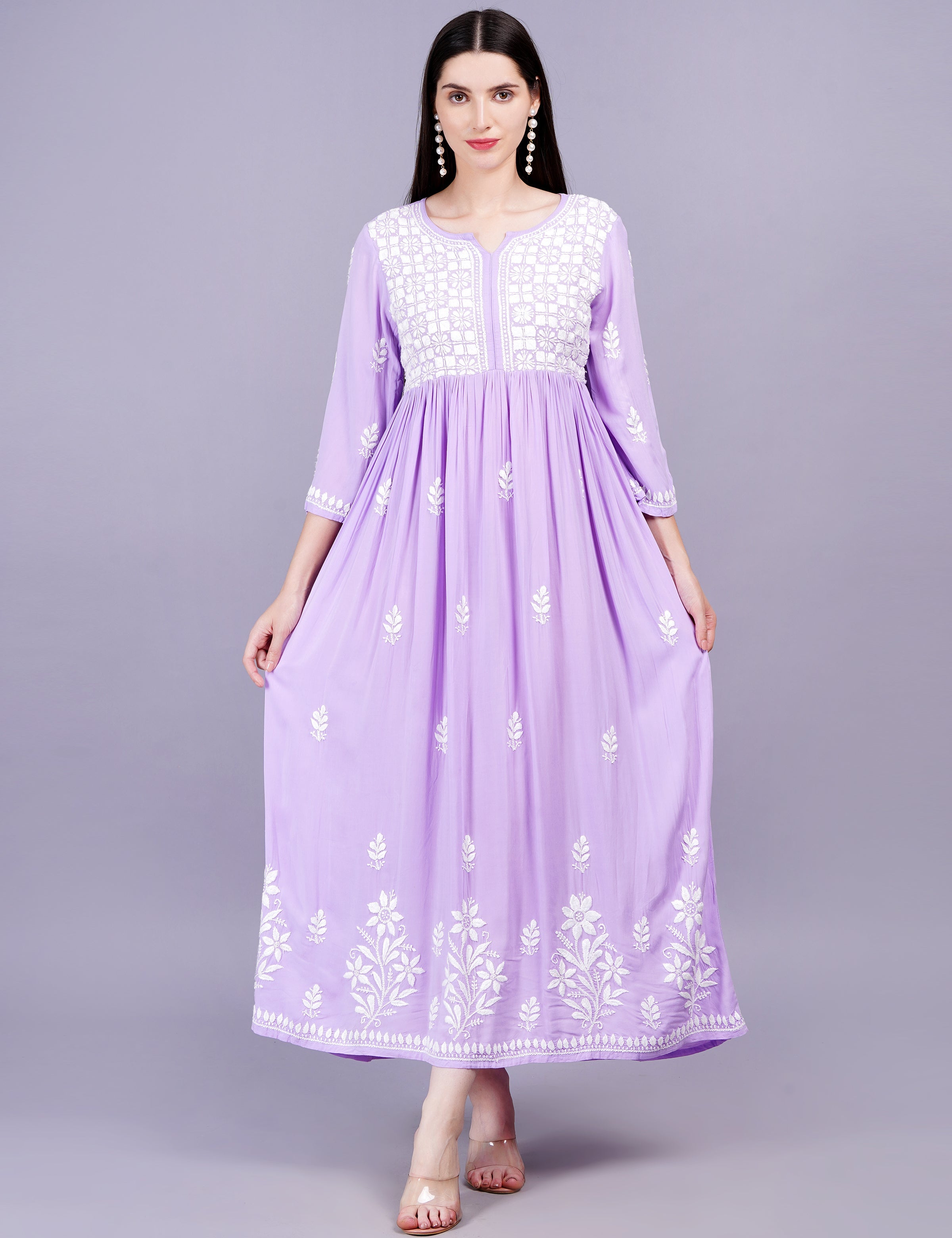Women's Modal Cotton Purple Chikankari Dress