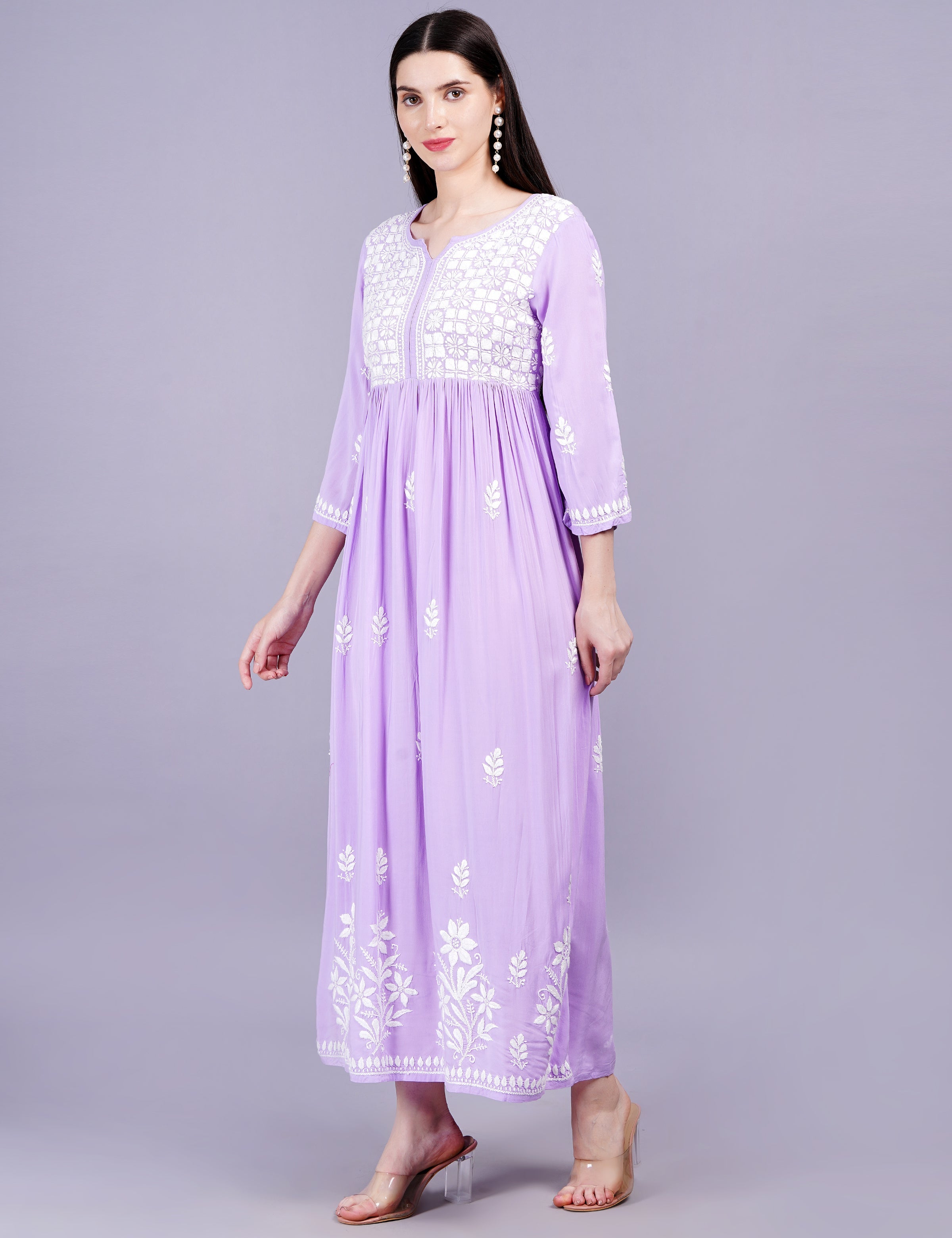 Women's Modal Cotton Purple Chikankari Dress