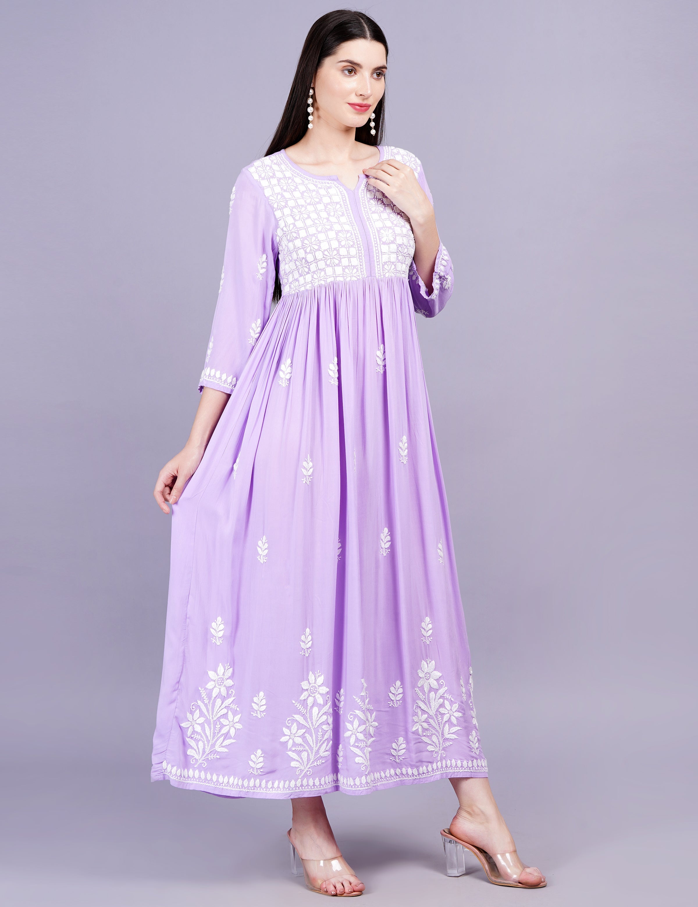 Women's Modal Cotton Purple Chikankari Dress