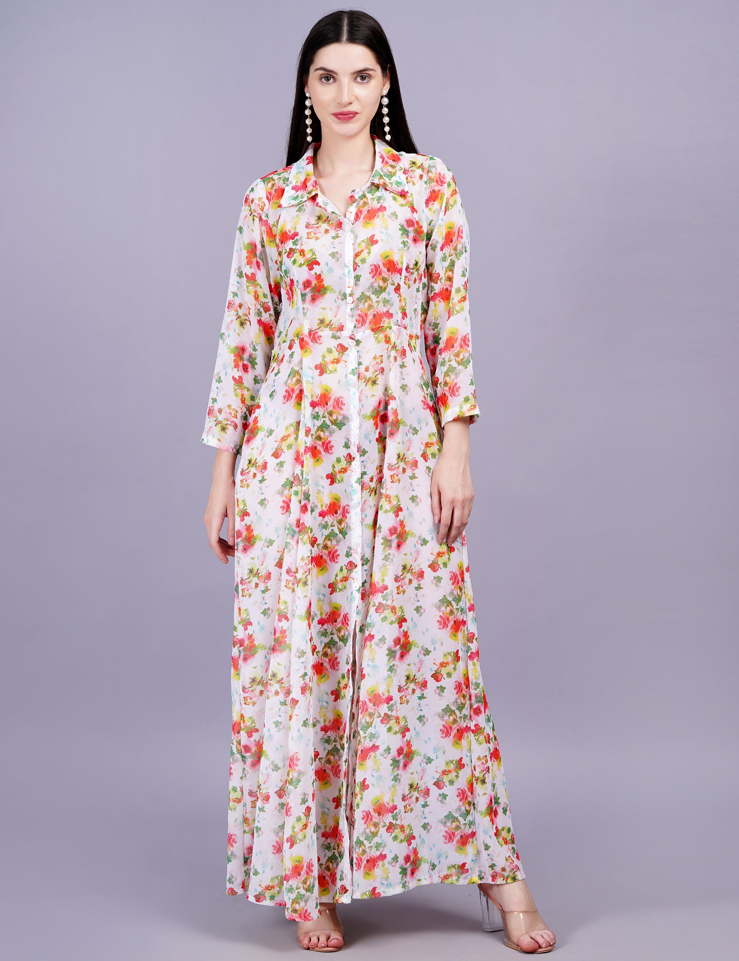 Women's Cream Digital Printed Flower Motif Shrug