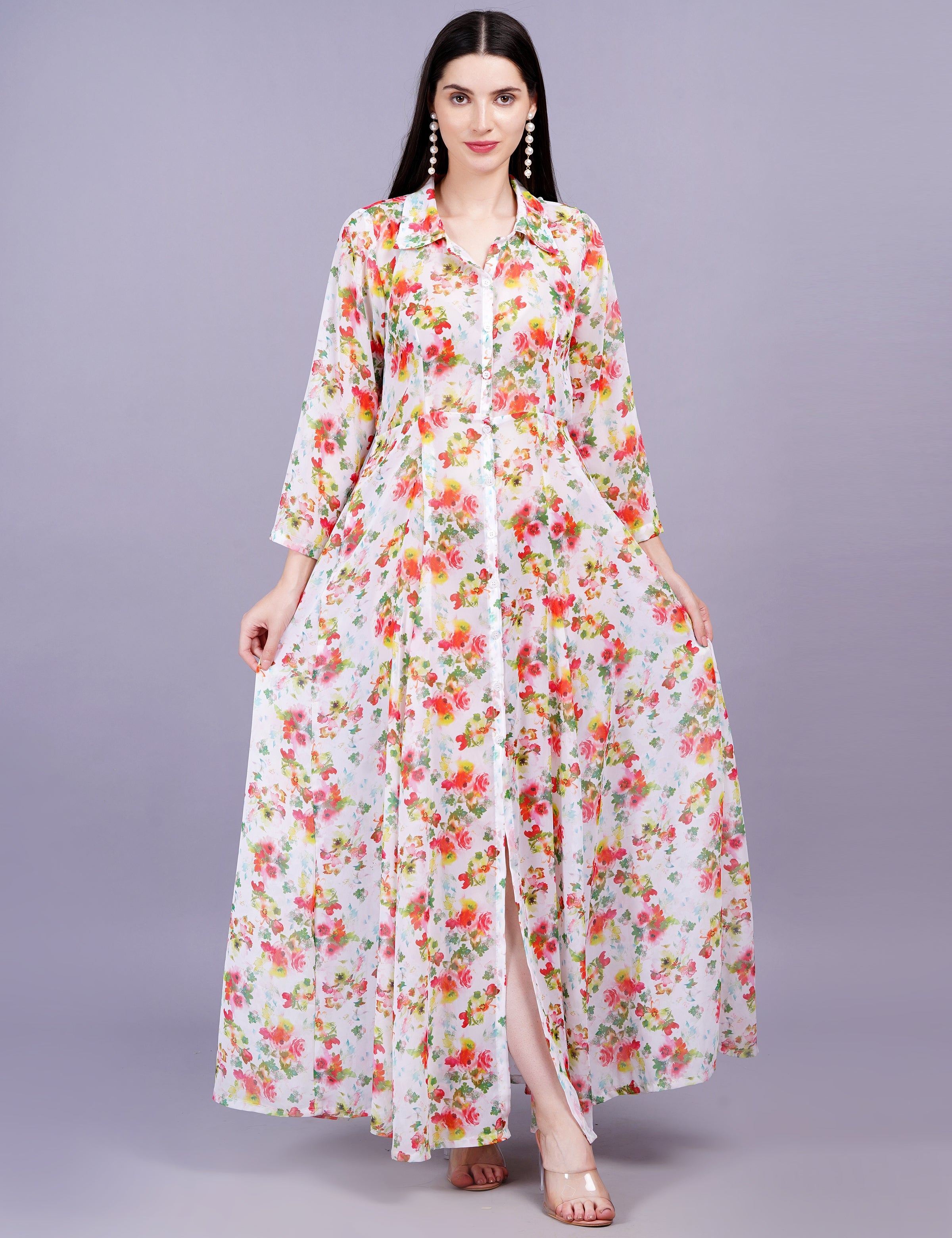 Women's Cream Digital Printed Flower Motif Shrug