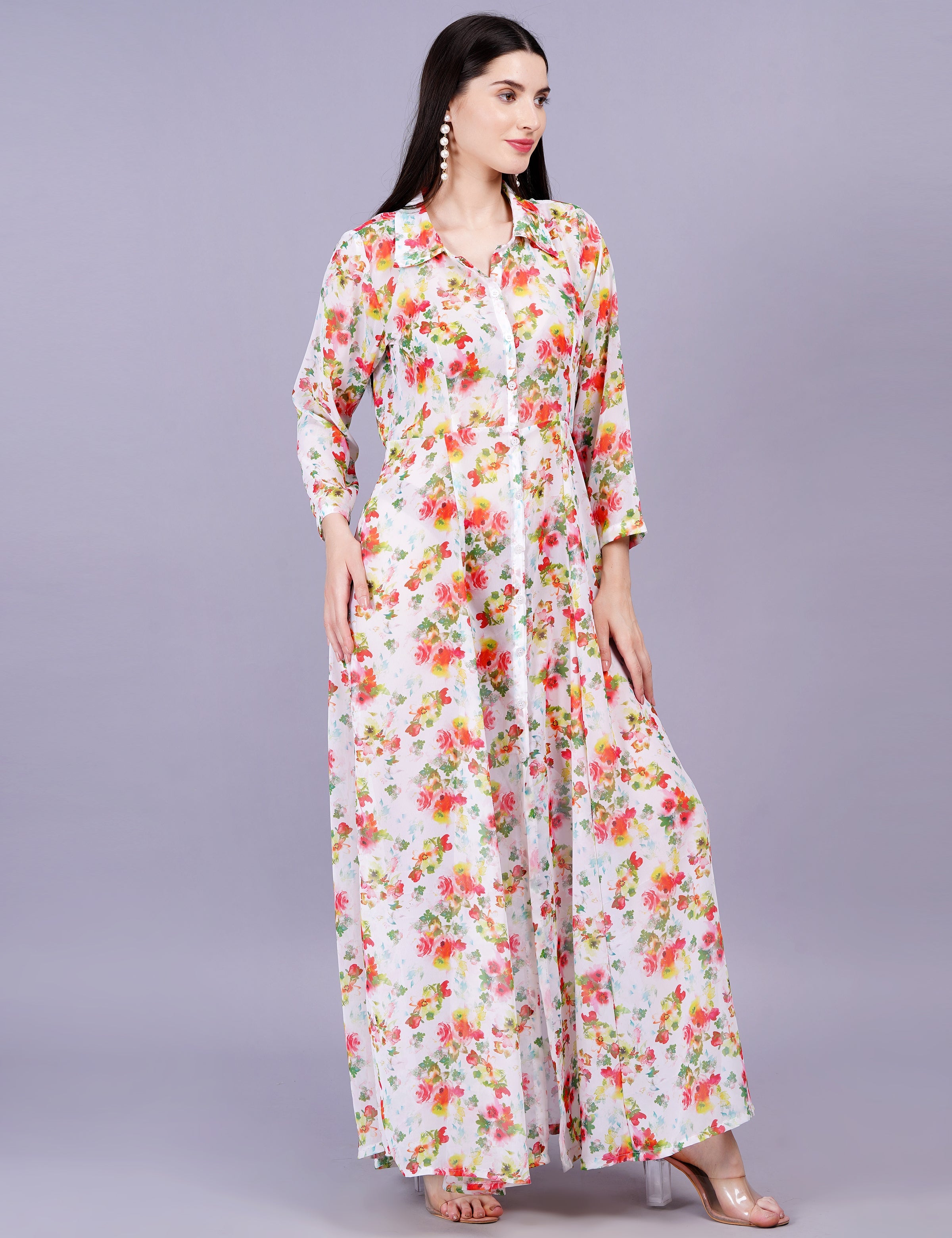 Women's Cream Digital Printed Flower Motif Shrug