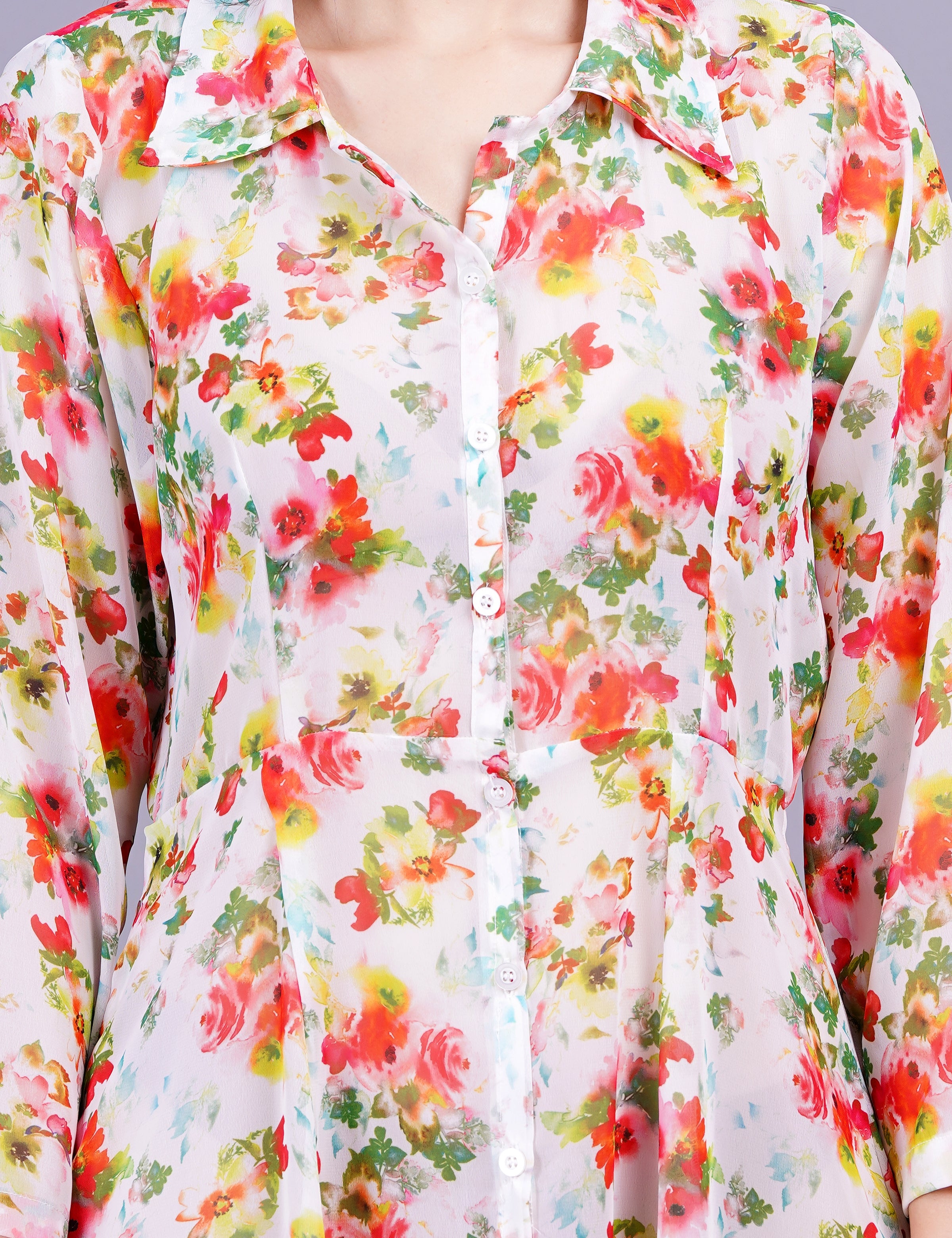 Women's Cream Digital Printed Flower Motif Shrug