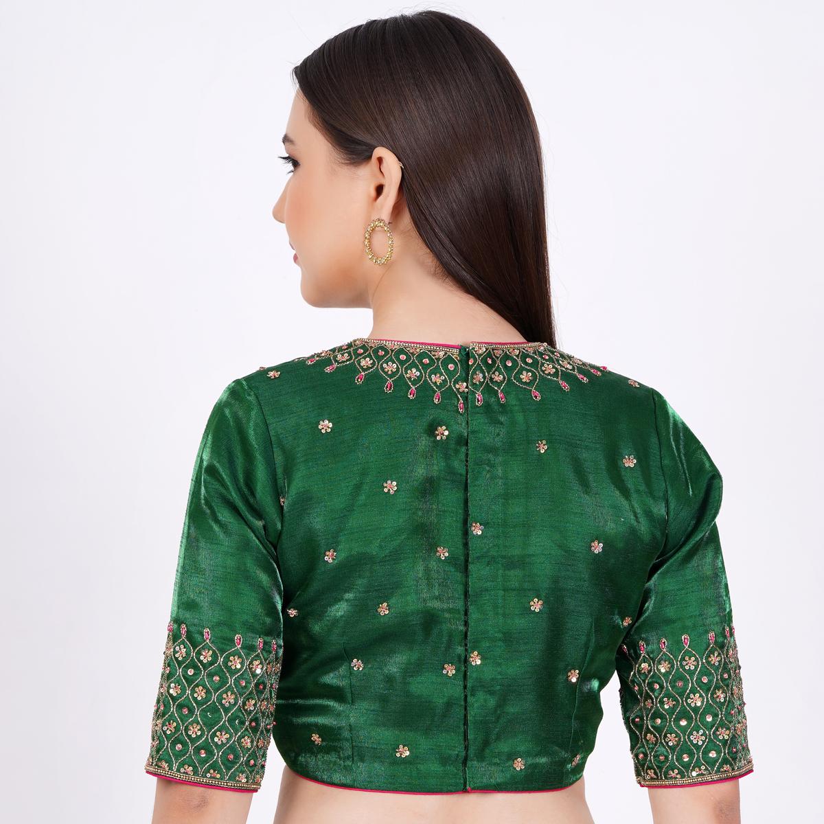 Women's Silk Green Hand Embroided Blouse