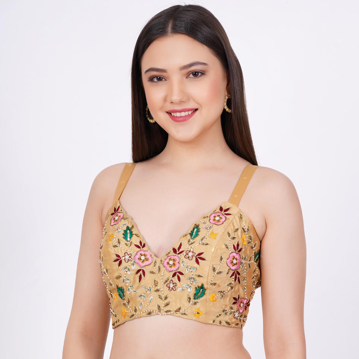 Women's Tapeta Silk Golden Hand Embroided Blouse
