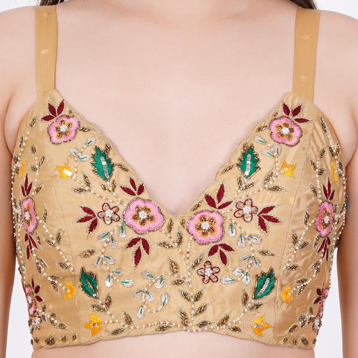 Women's Tapeta Silk Golden Hand Embroided Blouse