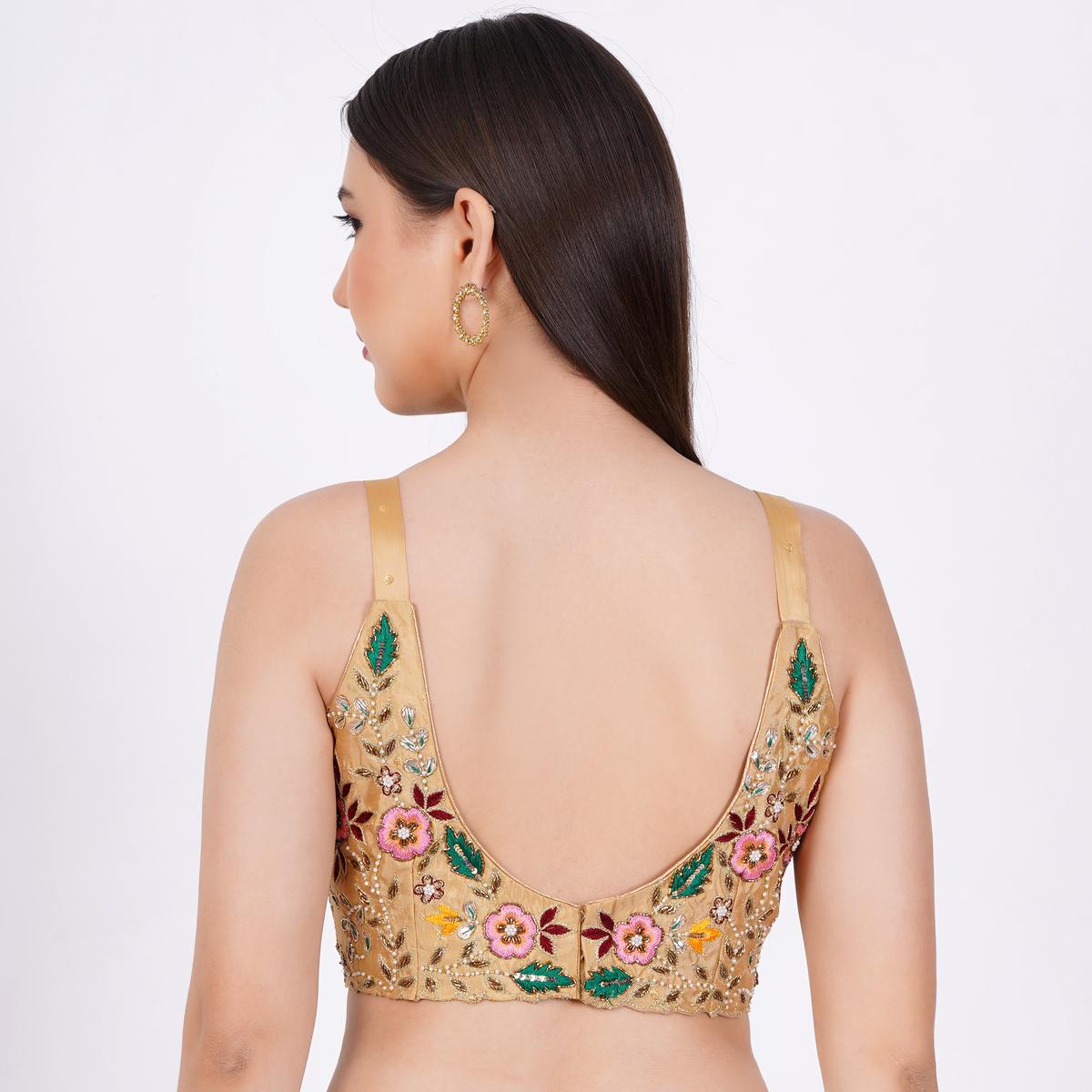 Women's Tapeta Silk Golden Hand Embroided Blouse