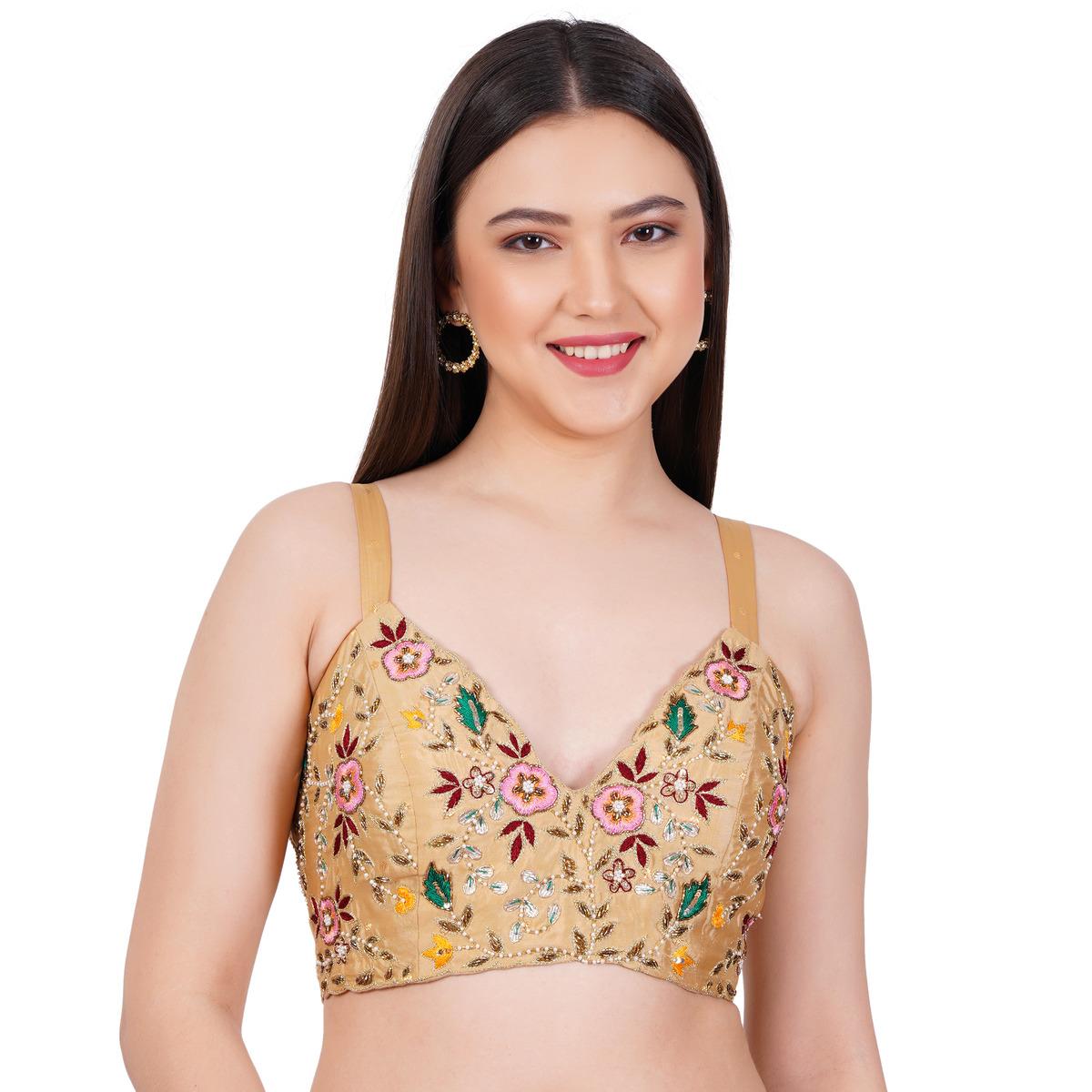Women's Tapeta Silk Golden Hand Embroided Blouse