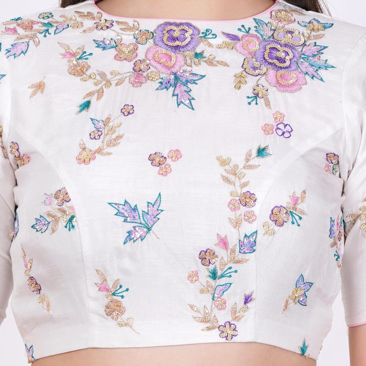 Women's Silk White Color Hand Embroided Blouse