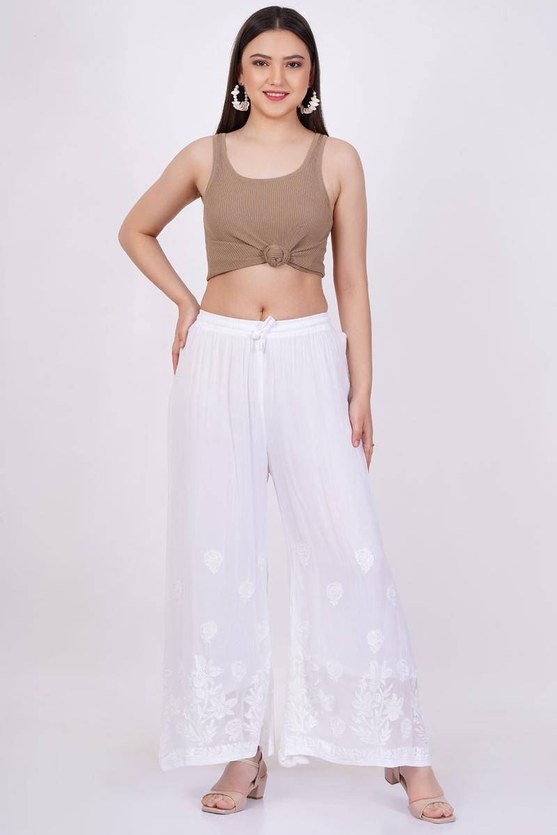 Women's White Chikankari Bottom