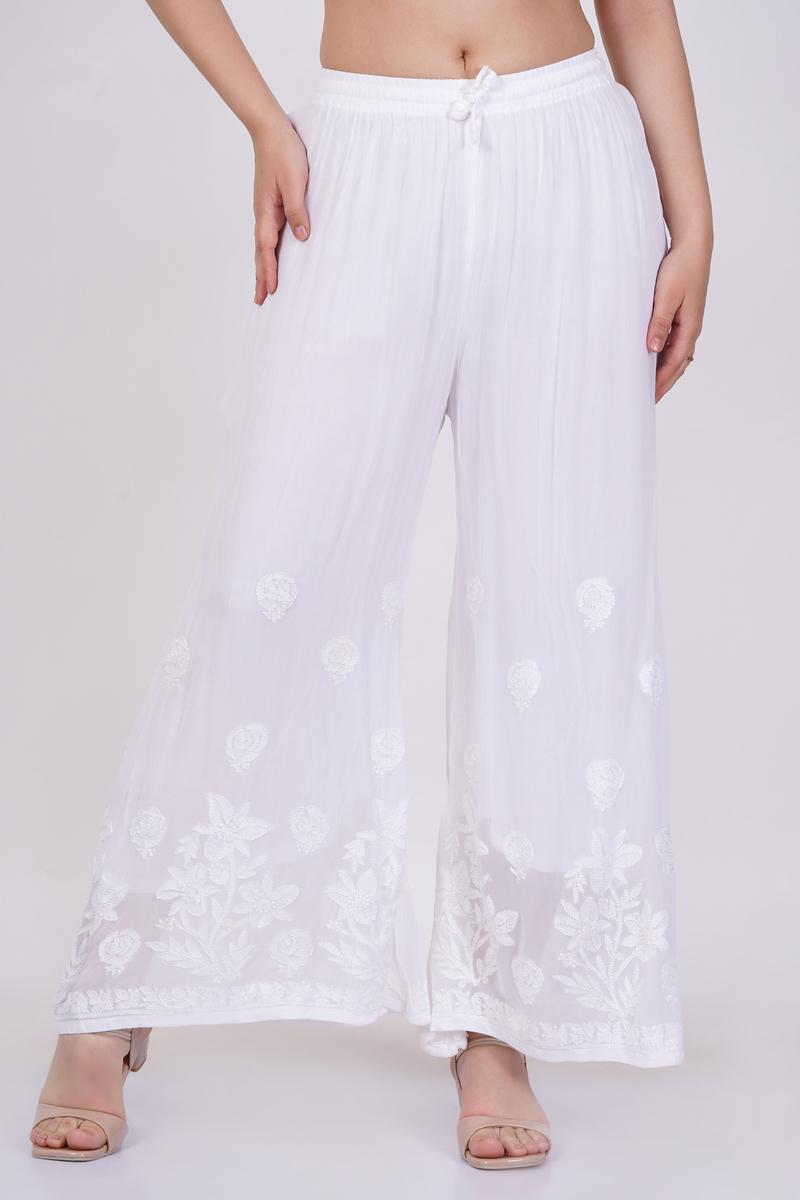 Women's White Chikankari Bottom