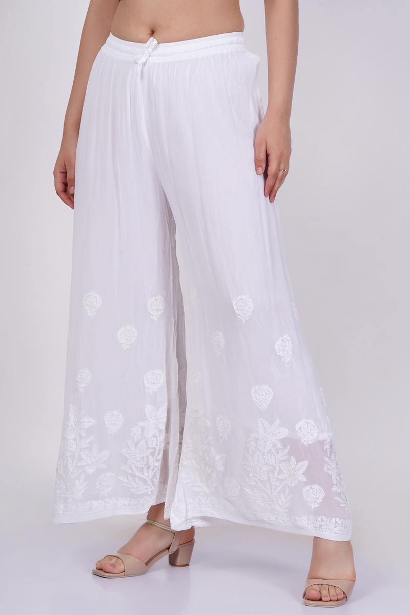 Women's White Chikankari Bottom
