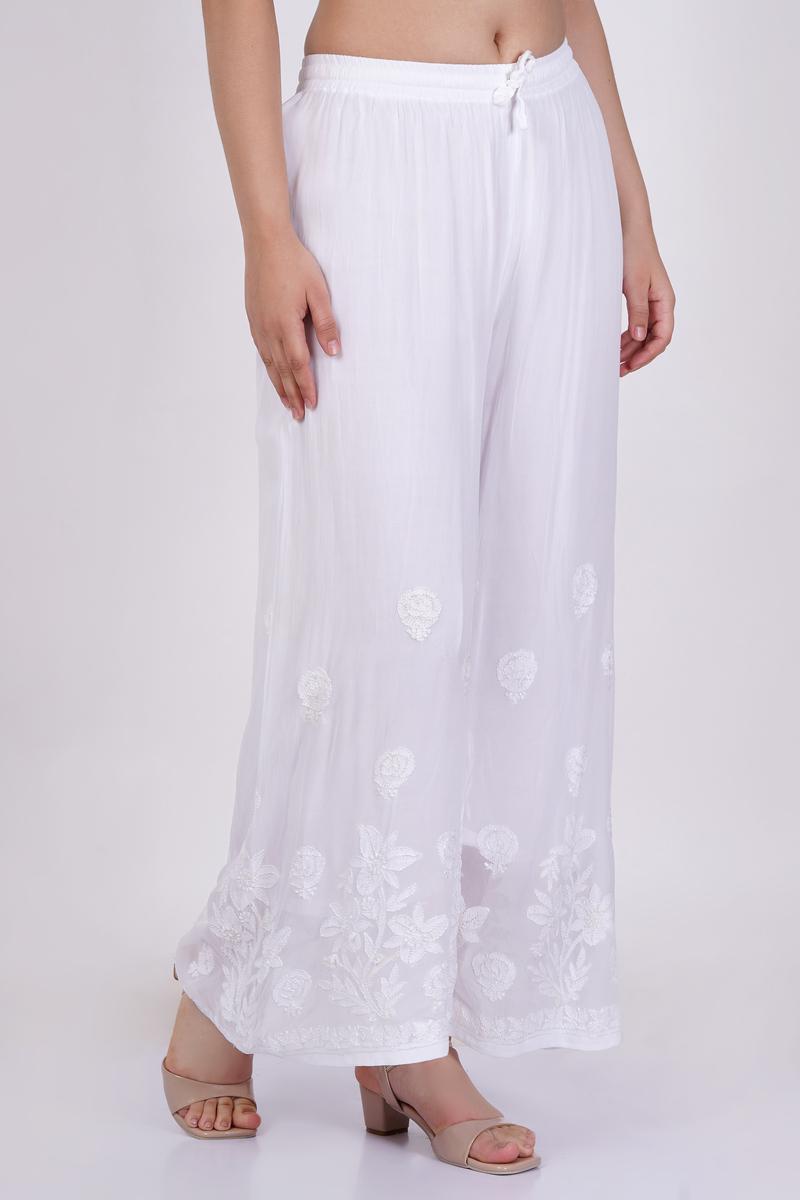 Women's White Chikankari Bottom