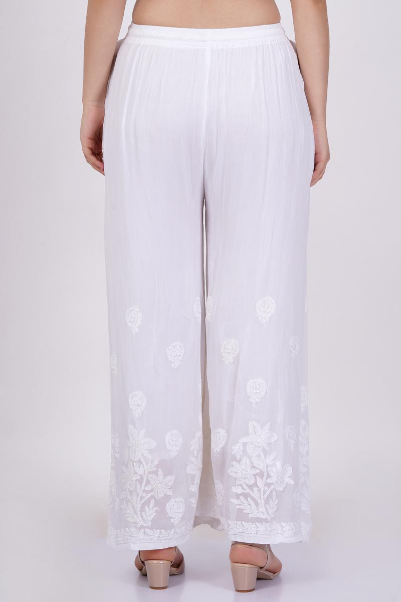 Women's White Chikankari Bottom