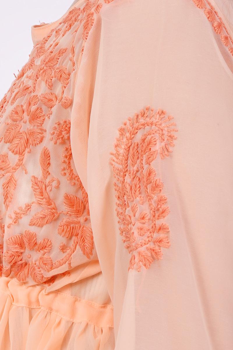 Women's Orange Chikankari Ghas Pati Hand Work