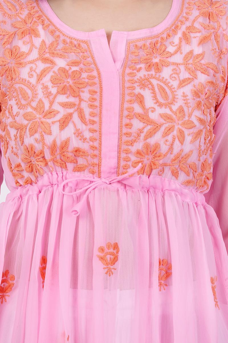 Women's Light Pink Chikankari Ghas Pati Hand Work