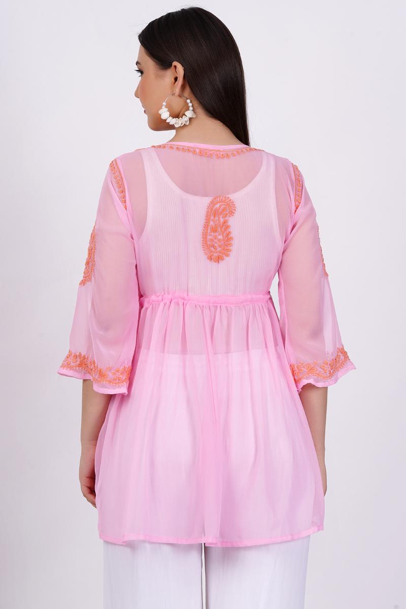 Women's Light Pink Chikankari Ghas Pati Hand Work