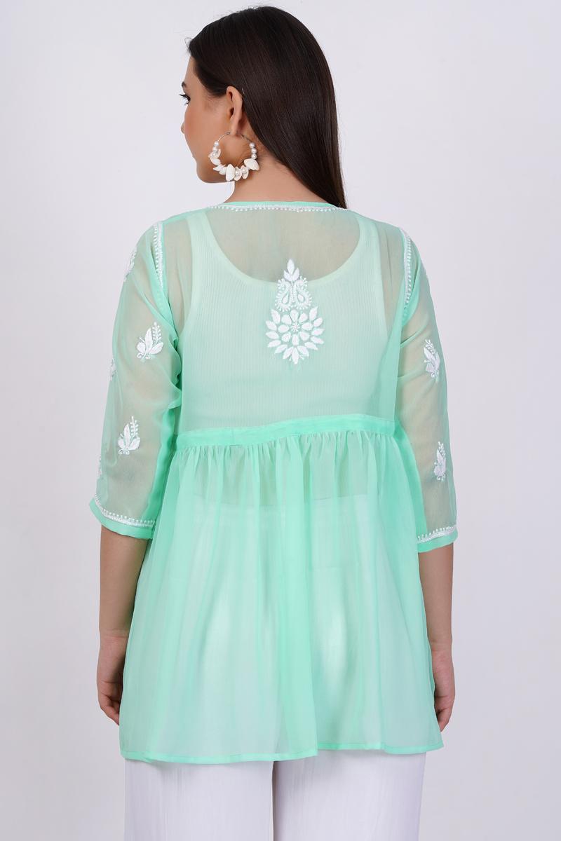 Women's Green Chikankari Ghas Pati Hand Work