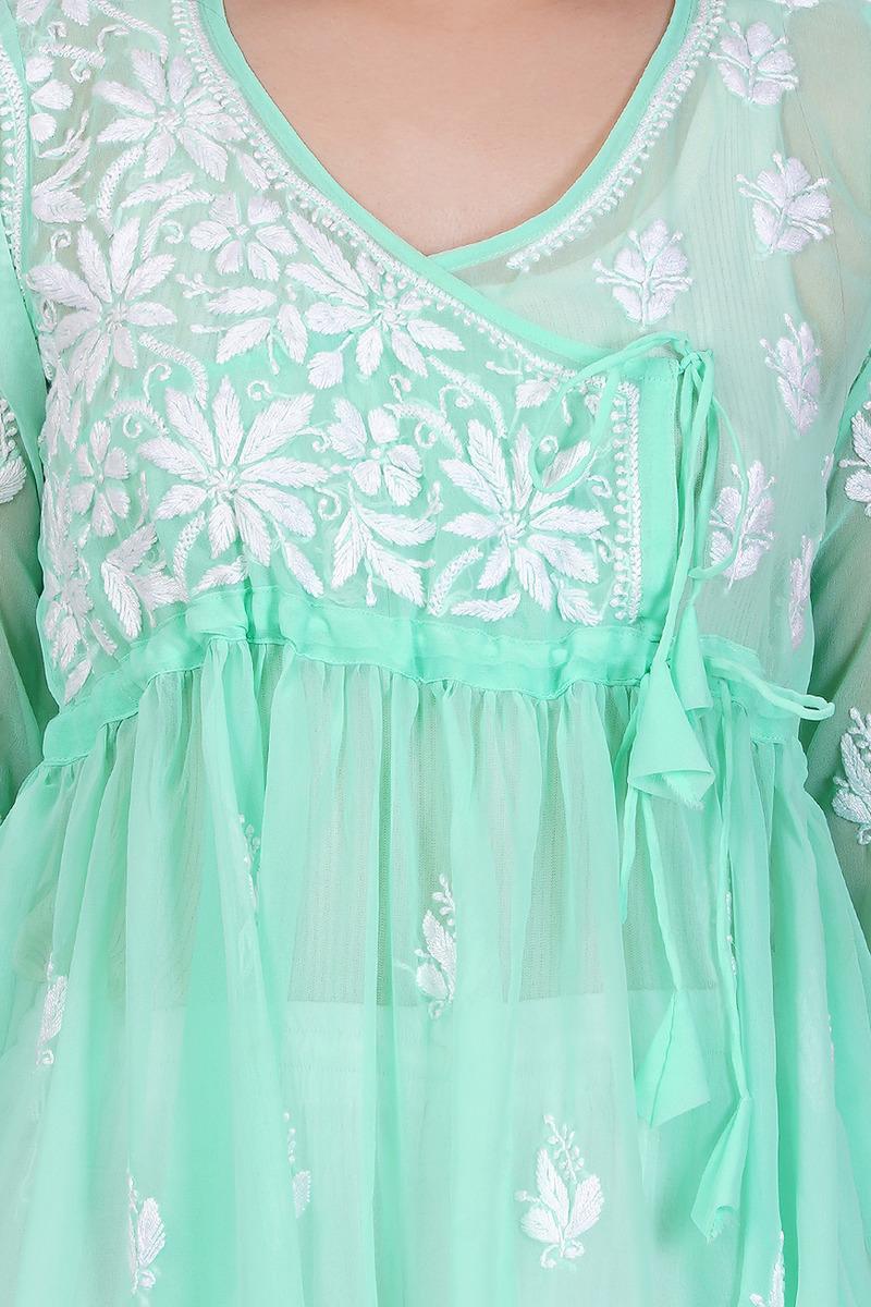 Women's Green Chikankari Ghas Pati Hand Work