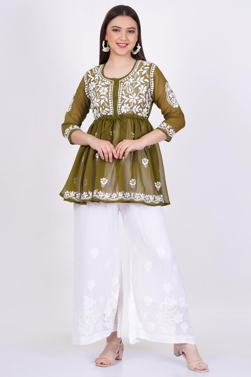 Women's Sea Green Chikankari Ghas Pati Hand Work