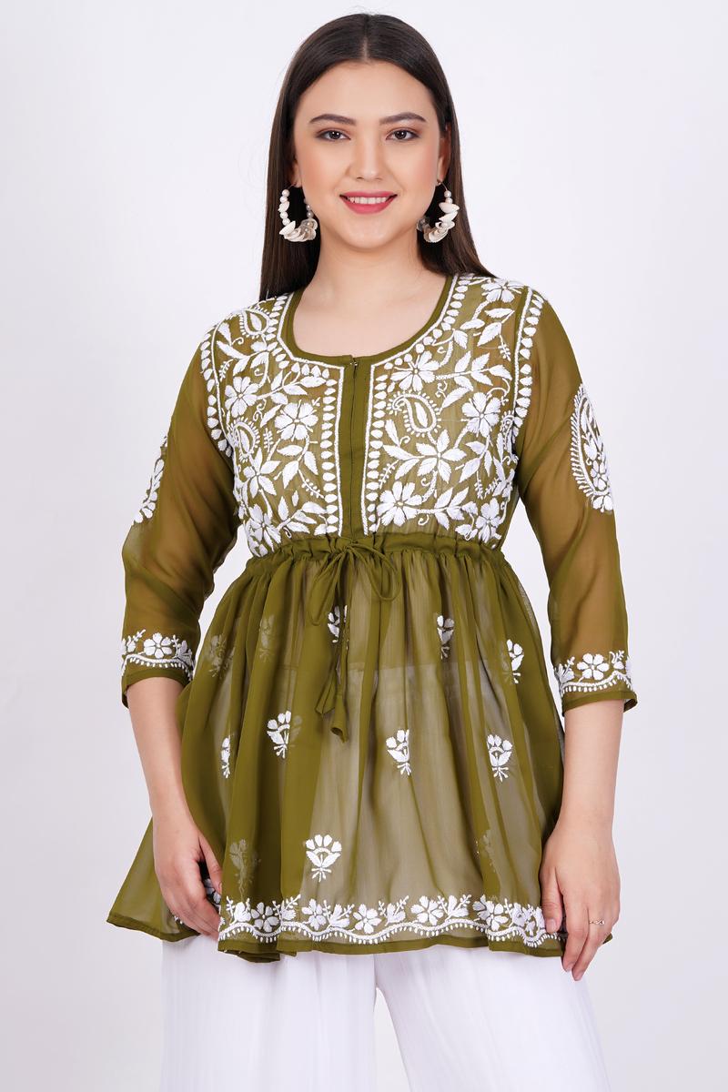 Women's Sea Green Chikankari Ghas Pati Hand Work
