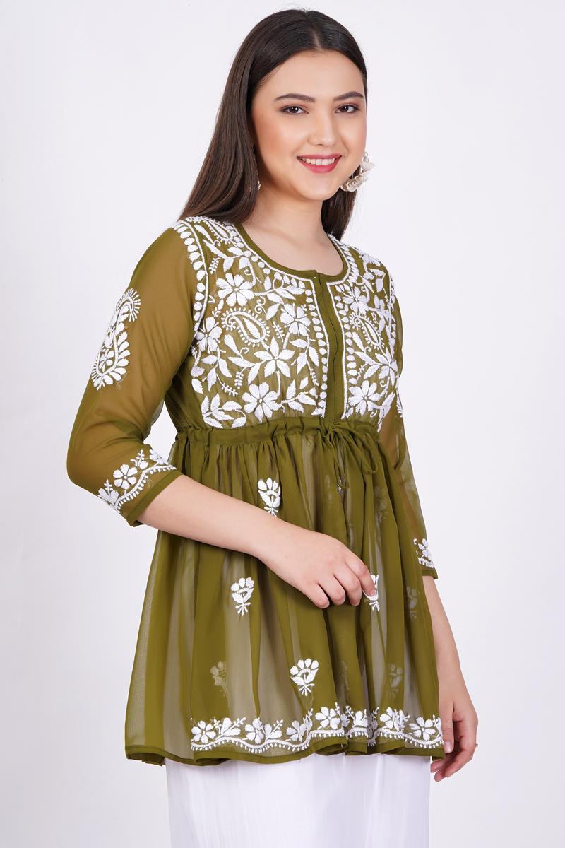 Women's Sea Green Chikankari Ghas Pati Hand Work