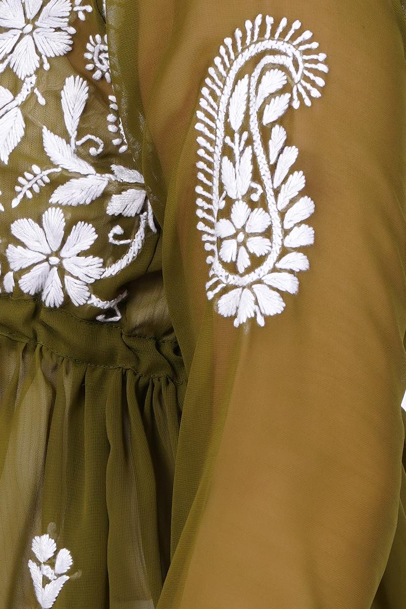 Women's Sea Green Chikankari Ghas Pati Hand Work