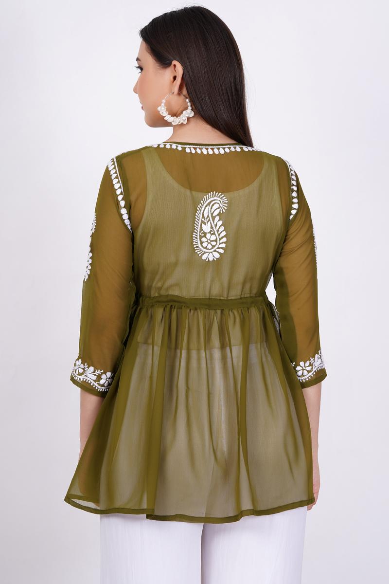 Women's Sea Green Chikankari Ghas Pati Hand Work